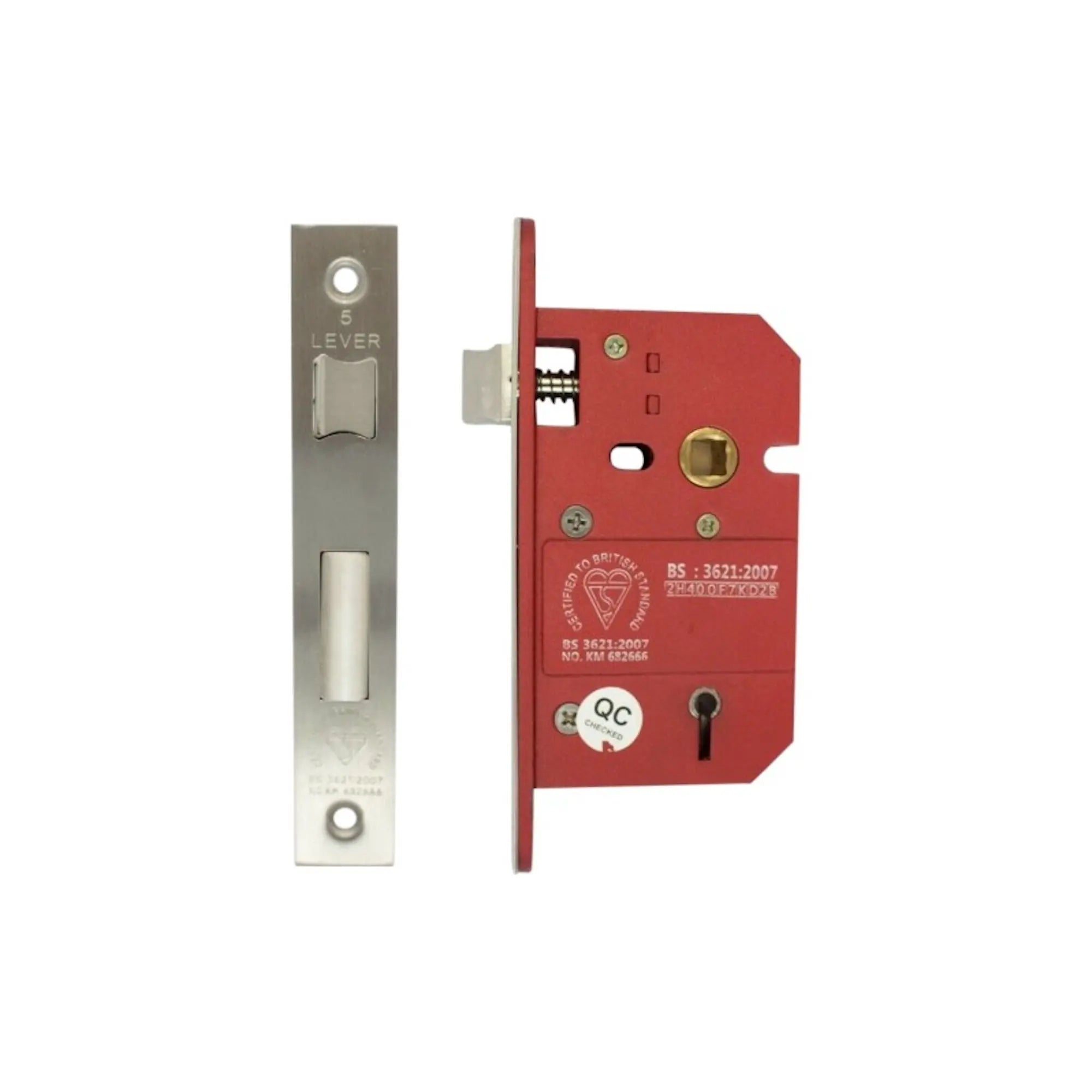5 Lever BS3621 Sash Lock - 63mm Satin Nickel Spira