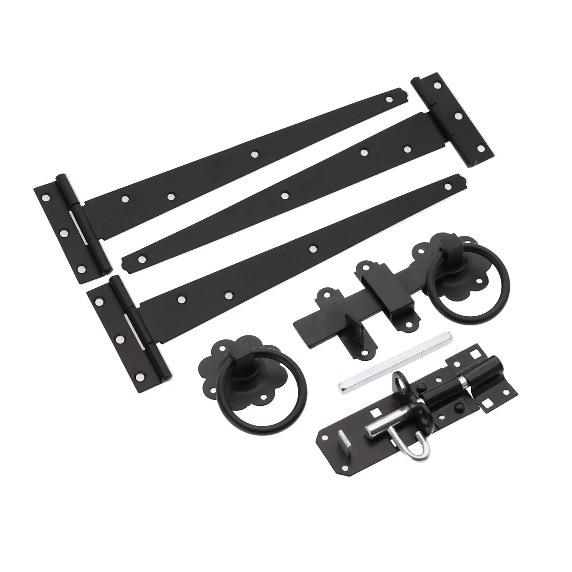 10" 250mm Plain Ring Gate Ironmongery Kit Black Spira