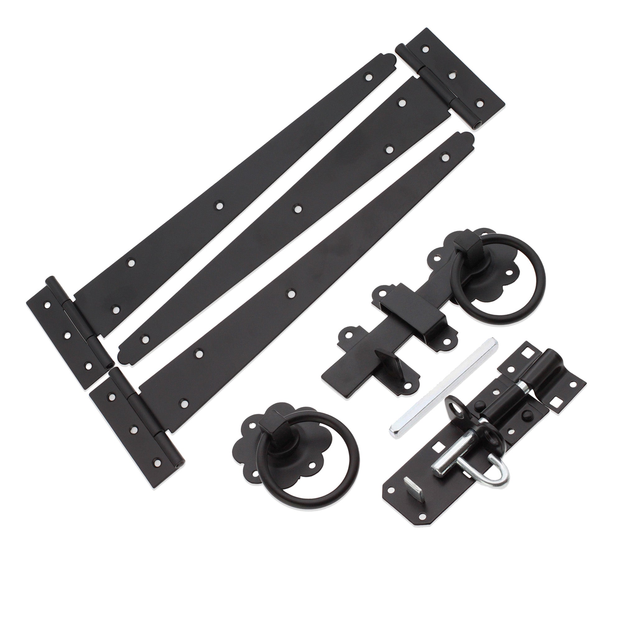 12" 300mm Plain Ring Gate Ironmongery Kit Black
