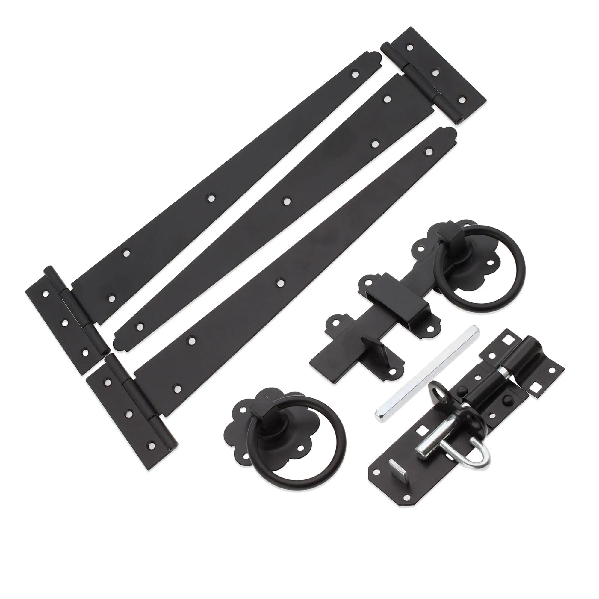 12" 300mm Plain Ring Gate Ironmongery Kit Black Spira