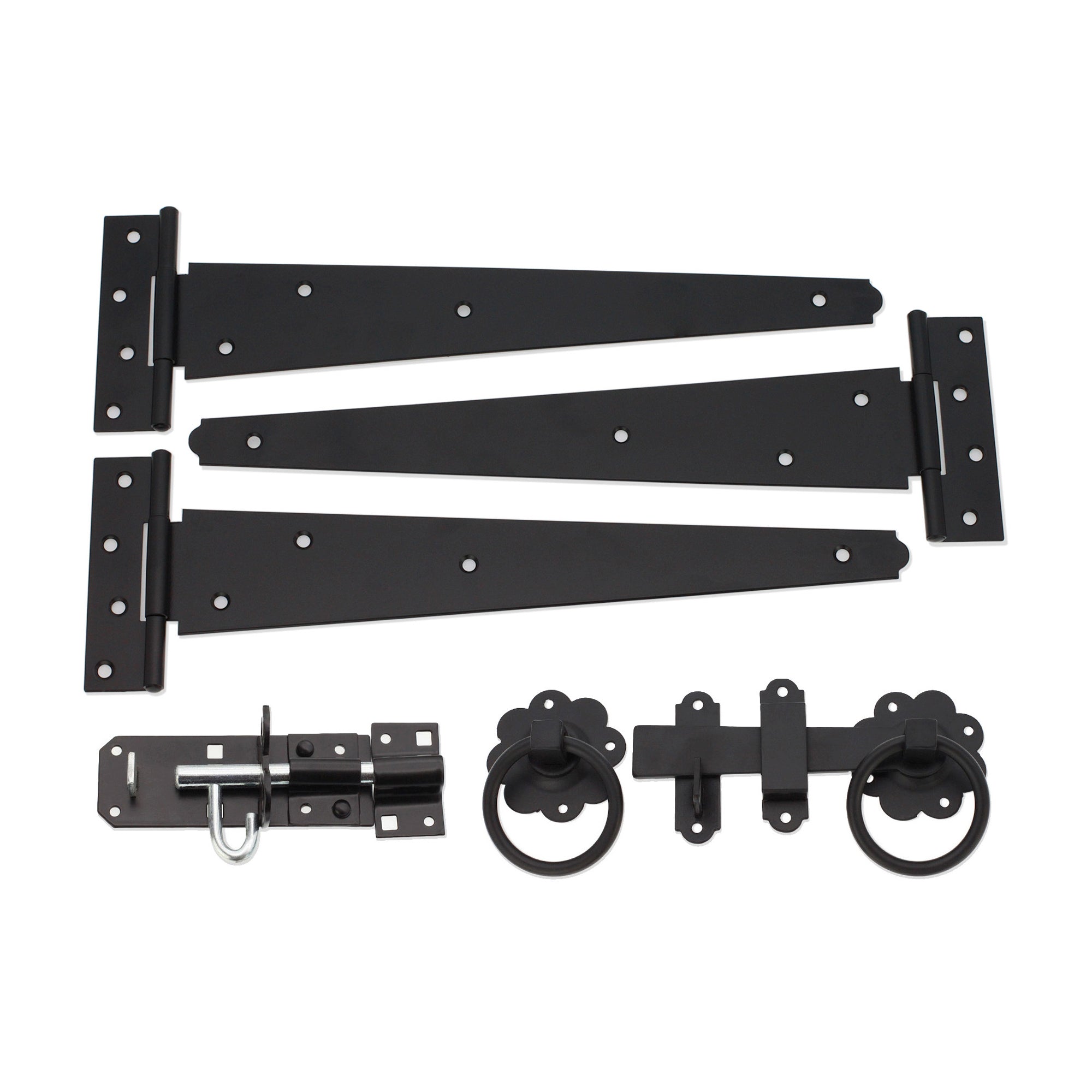 14" 350mm Plain Ring Gate Ironmongery Kit Black