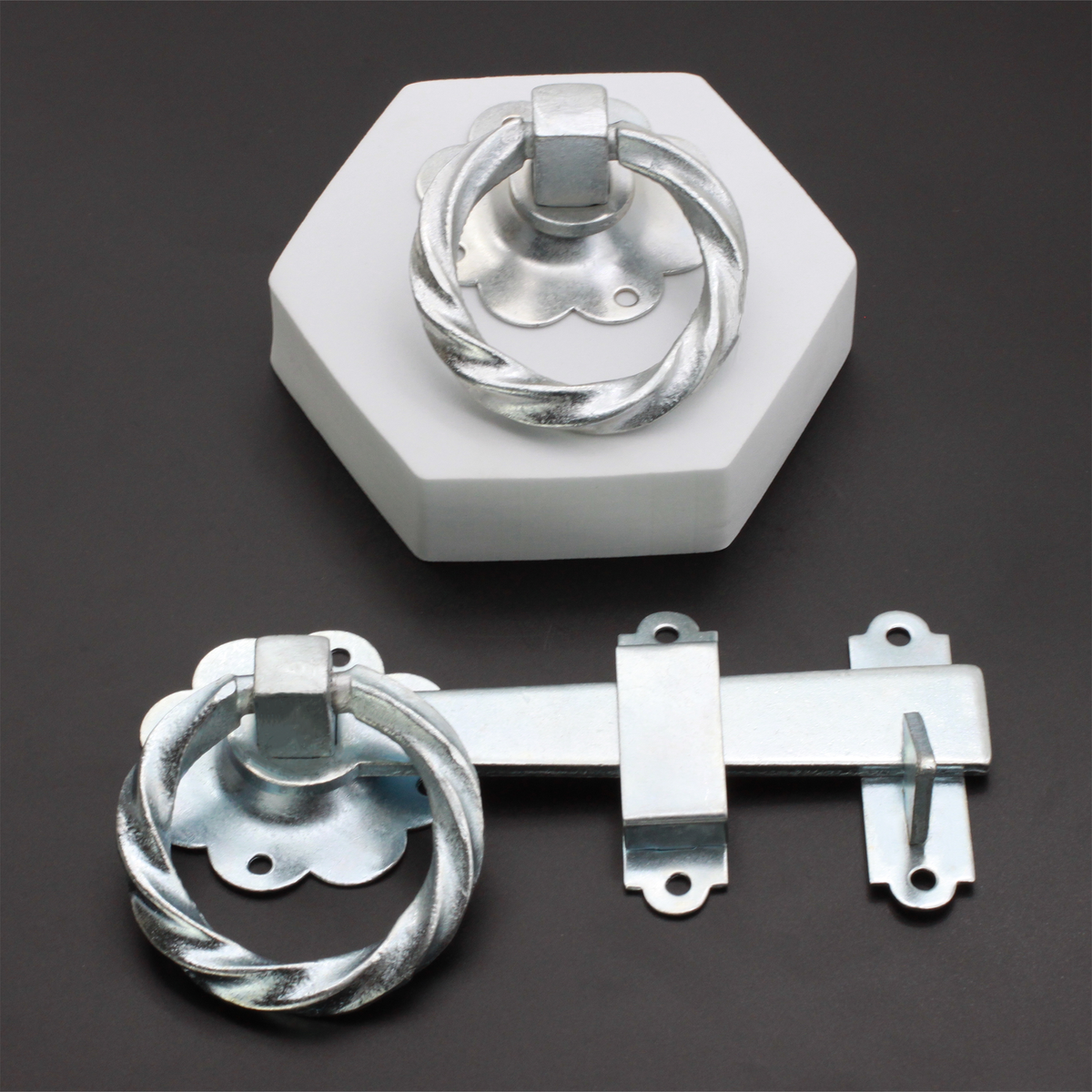 14" 350mm Twist Ring Gate Ironmongery Kit Zinc