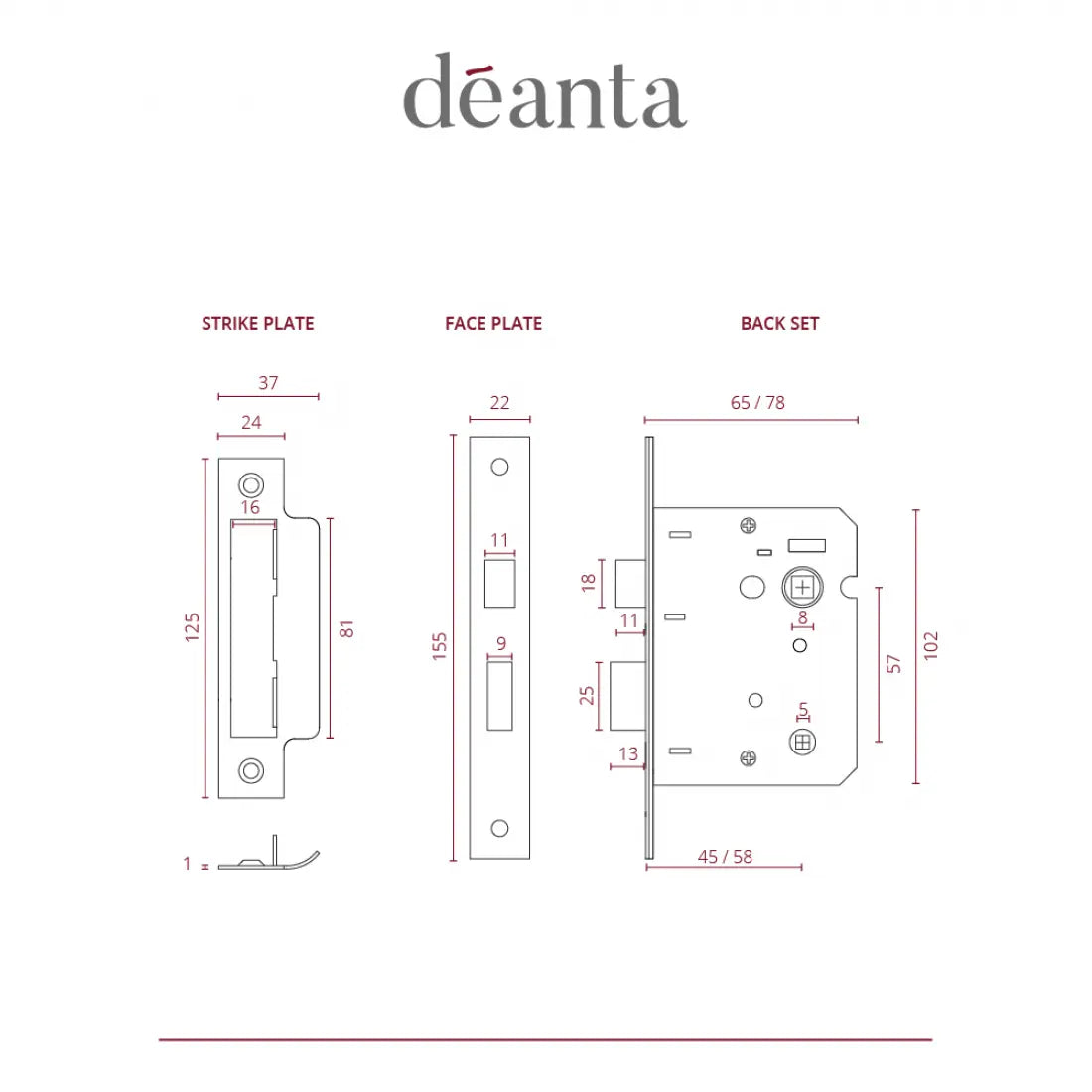 3 Lever Bathroom Lock Satin Nickel Deanta