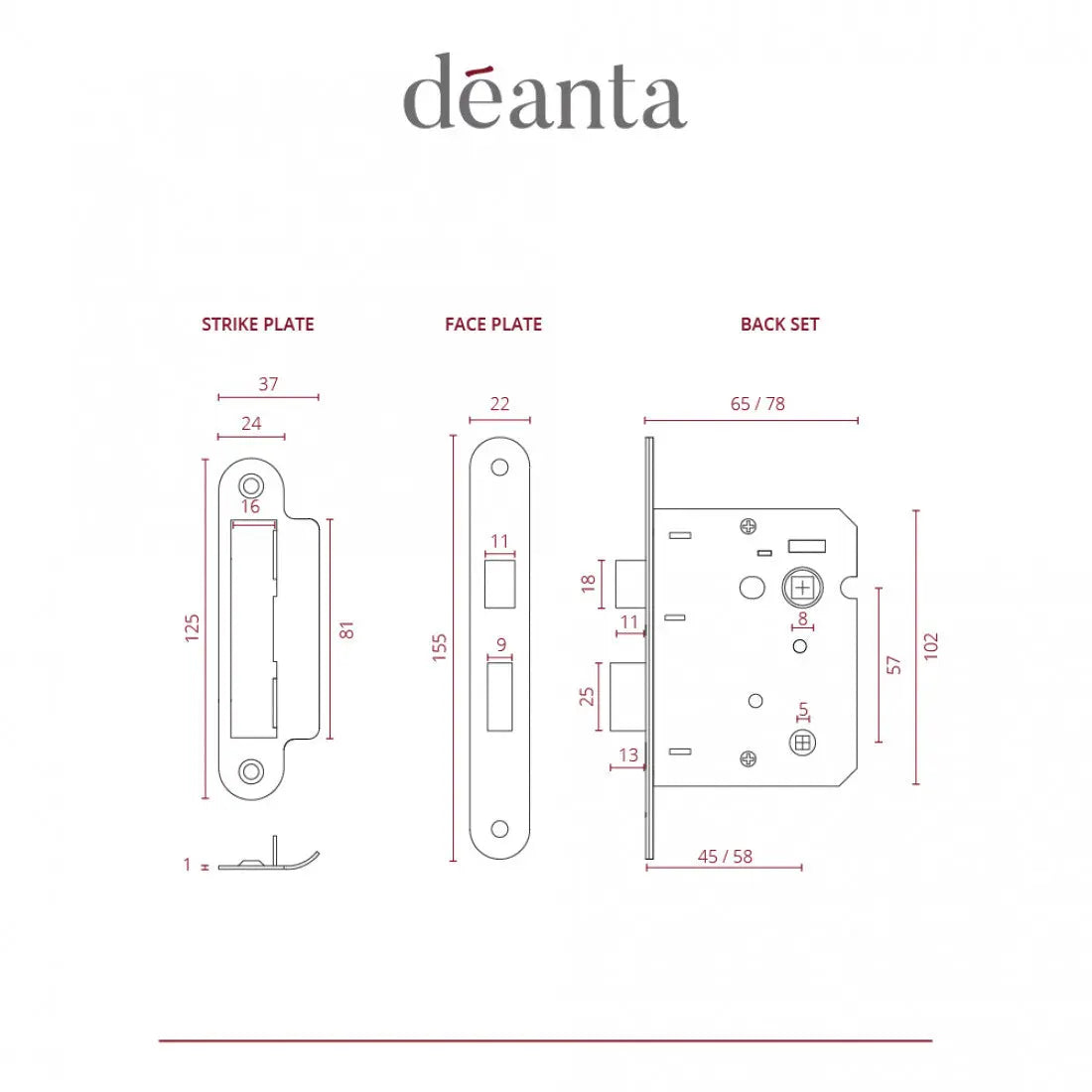 3 Lever Bathroom Lock Satin Nickel Deanta