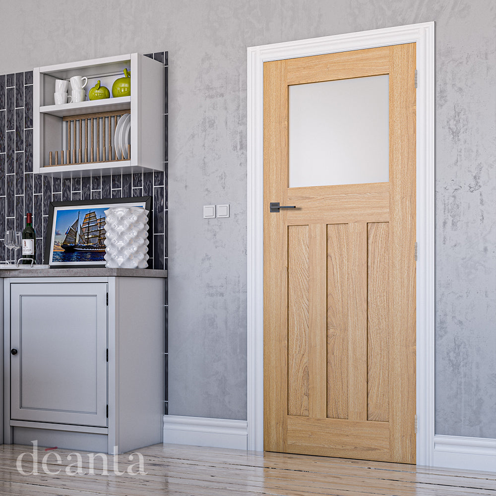 Cambridge Unfinished Oak Obscure Glaze Internal Door