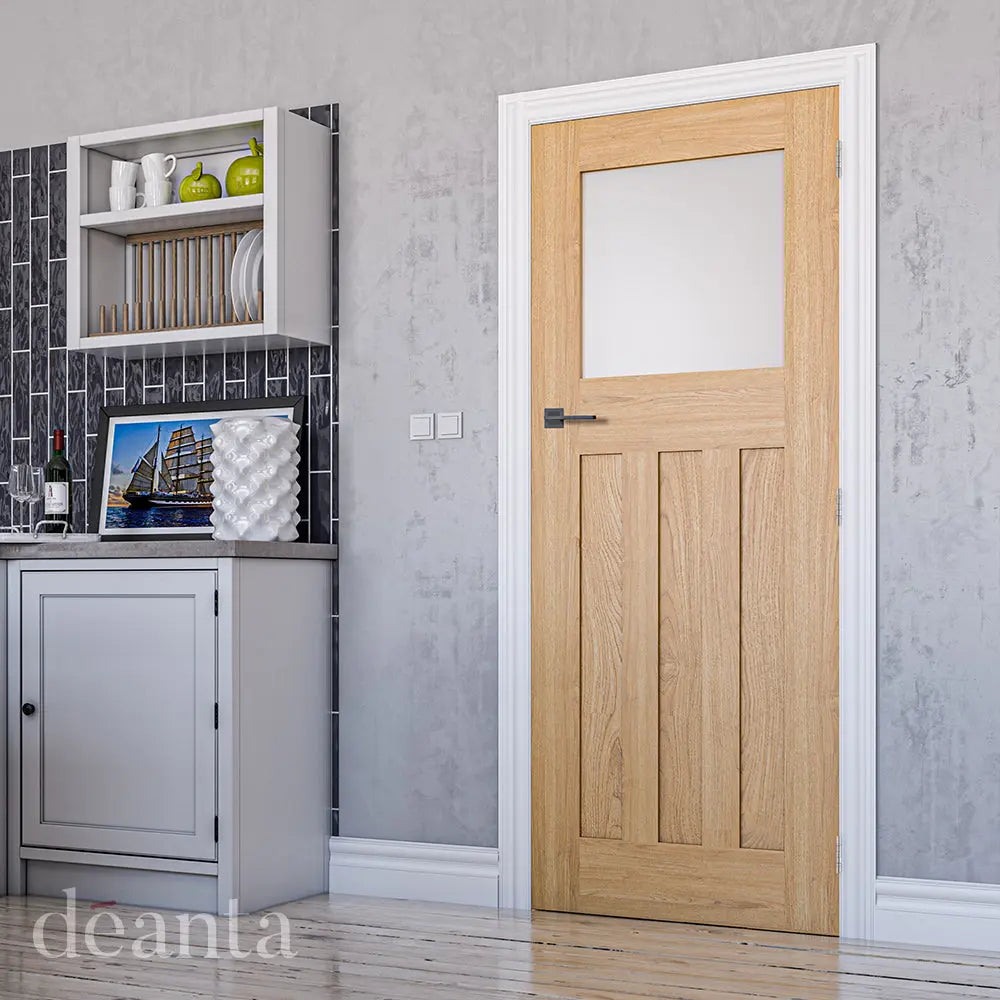 Cambridge Unfinished Oak Obscure Glaze Internal Door