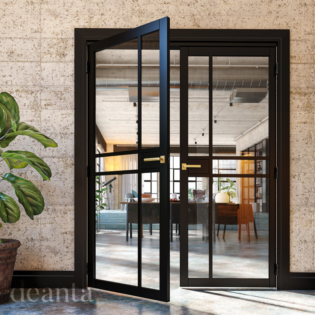 Dalston Black Prefinished Glazed Internal Door