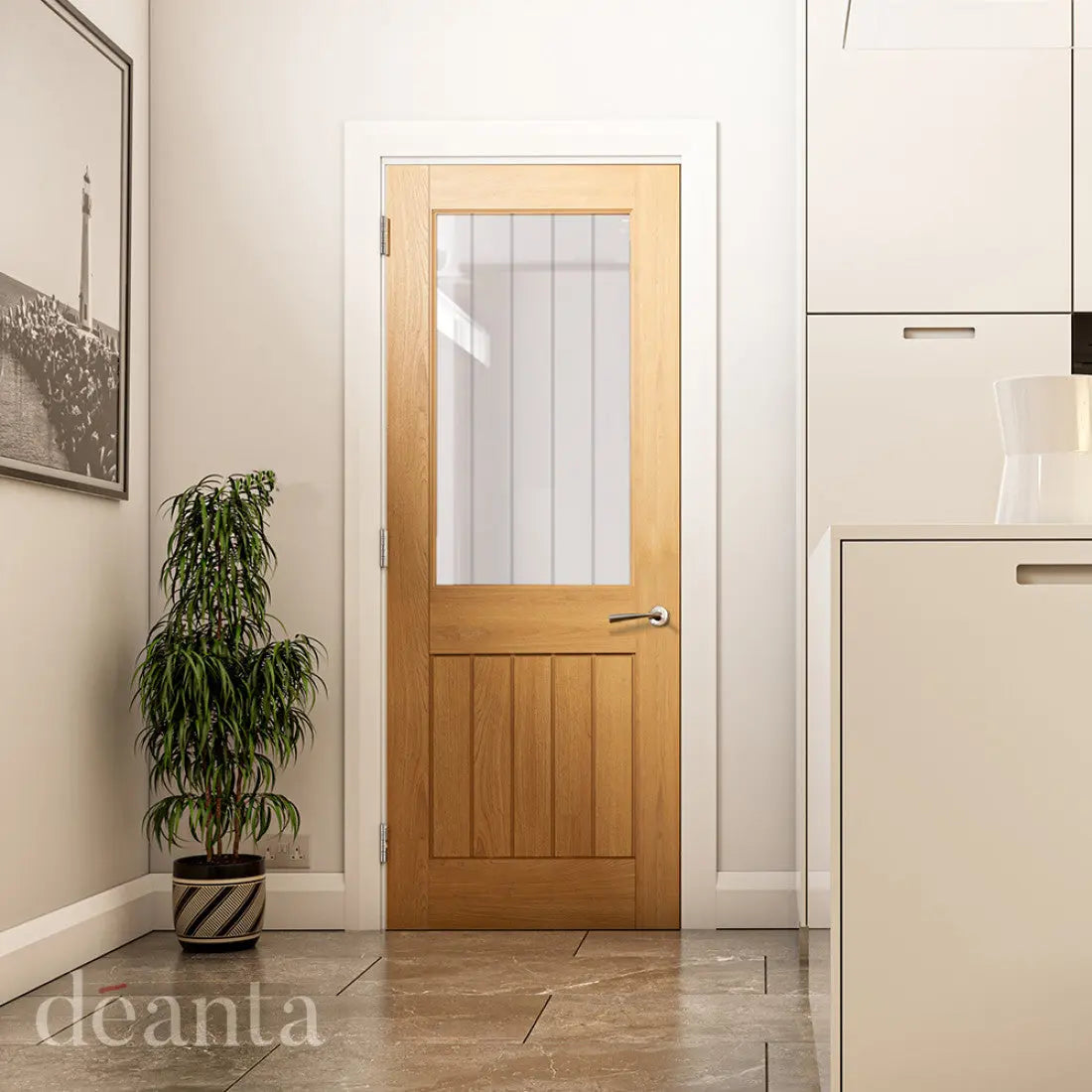 Ely Unfinished Oak 2 Panel Glazed Internal Door