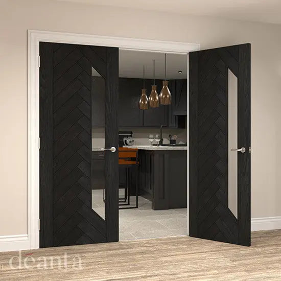 Fontaine Brushed Black Oak Glazed Door Deanta