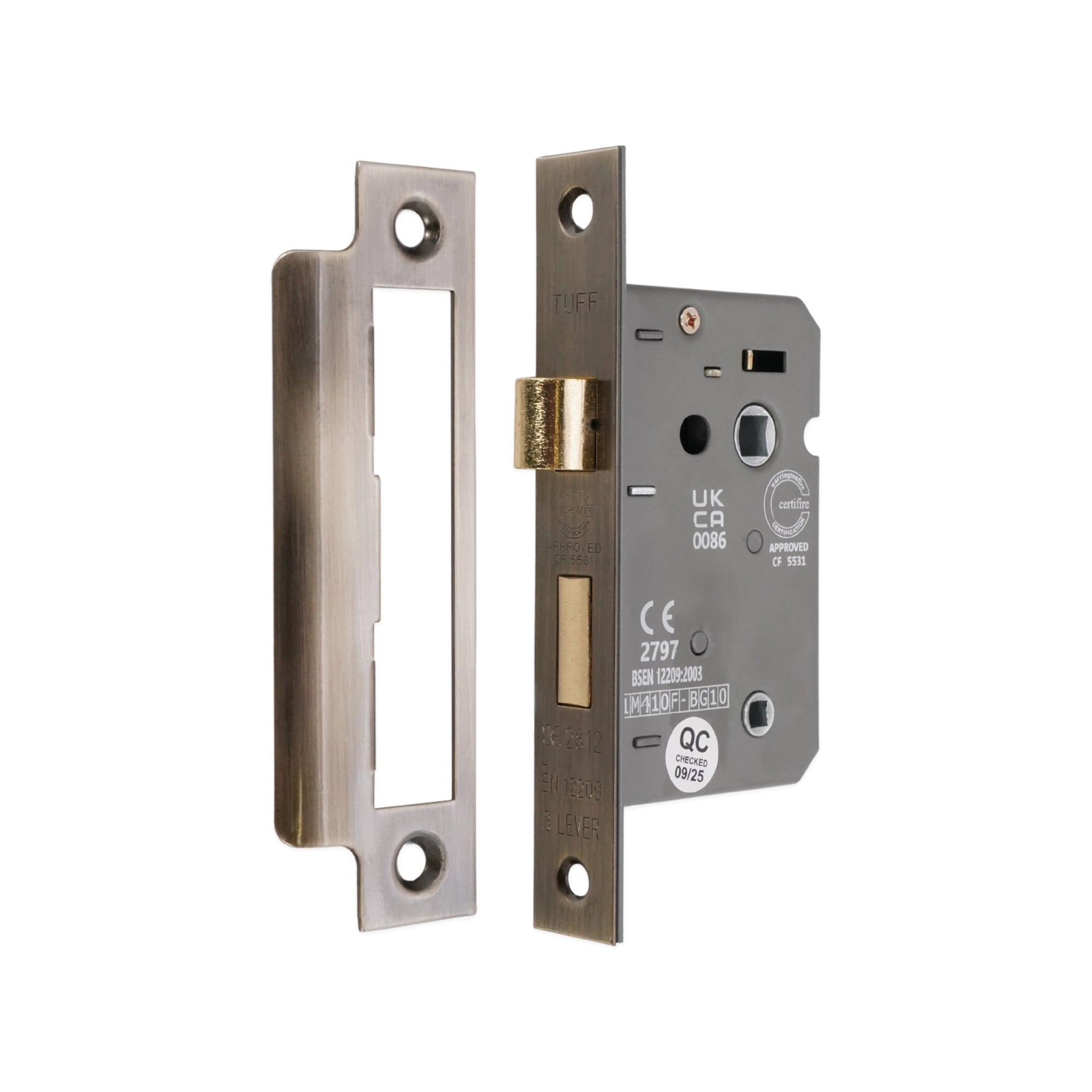 2.5" CE 3 Lever Bathroom Lock FD60 - Aged Brass