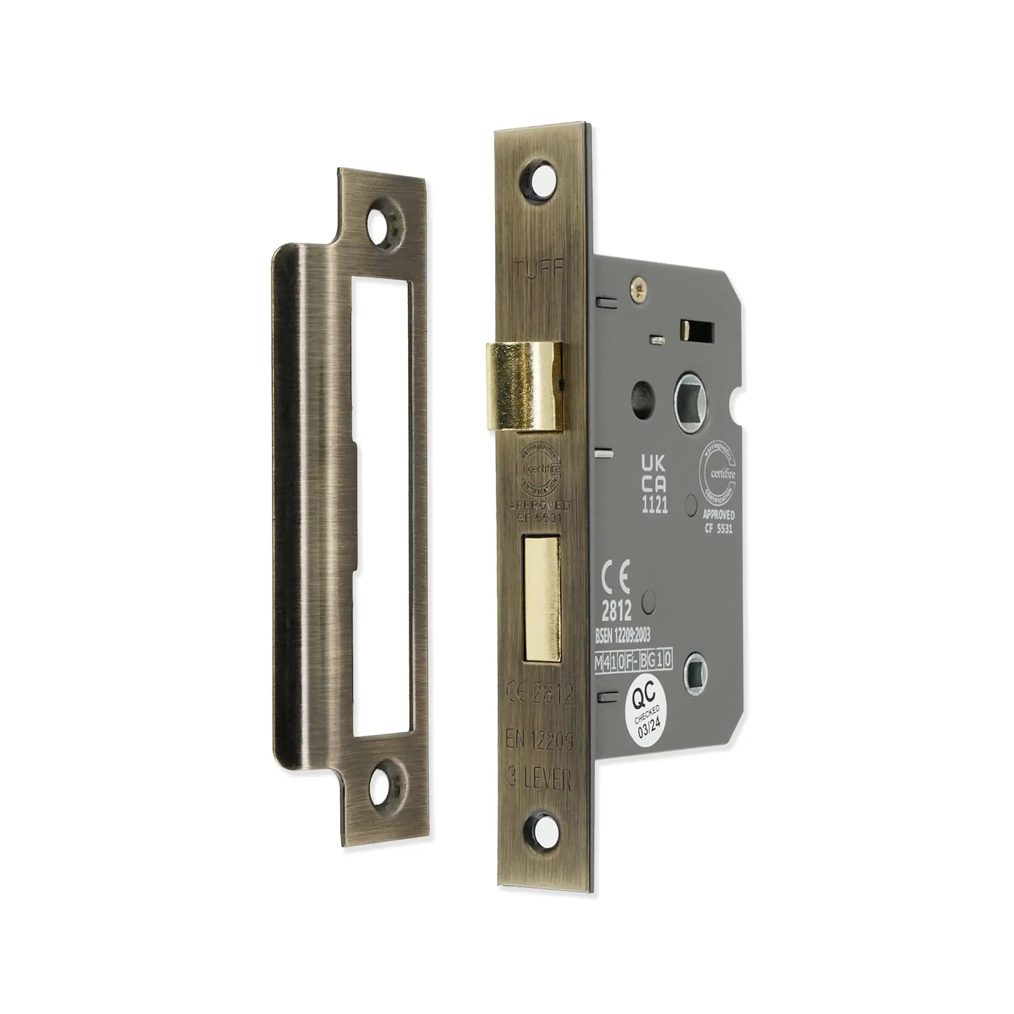 2.5" CE 3 Lever Bathroom Lock FD60 - Antique Brass Spira