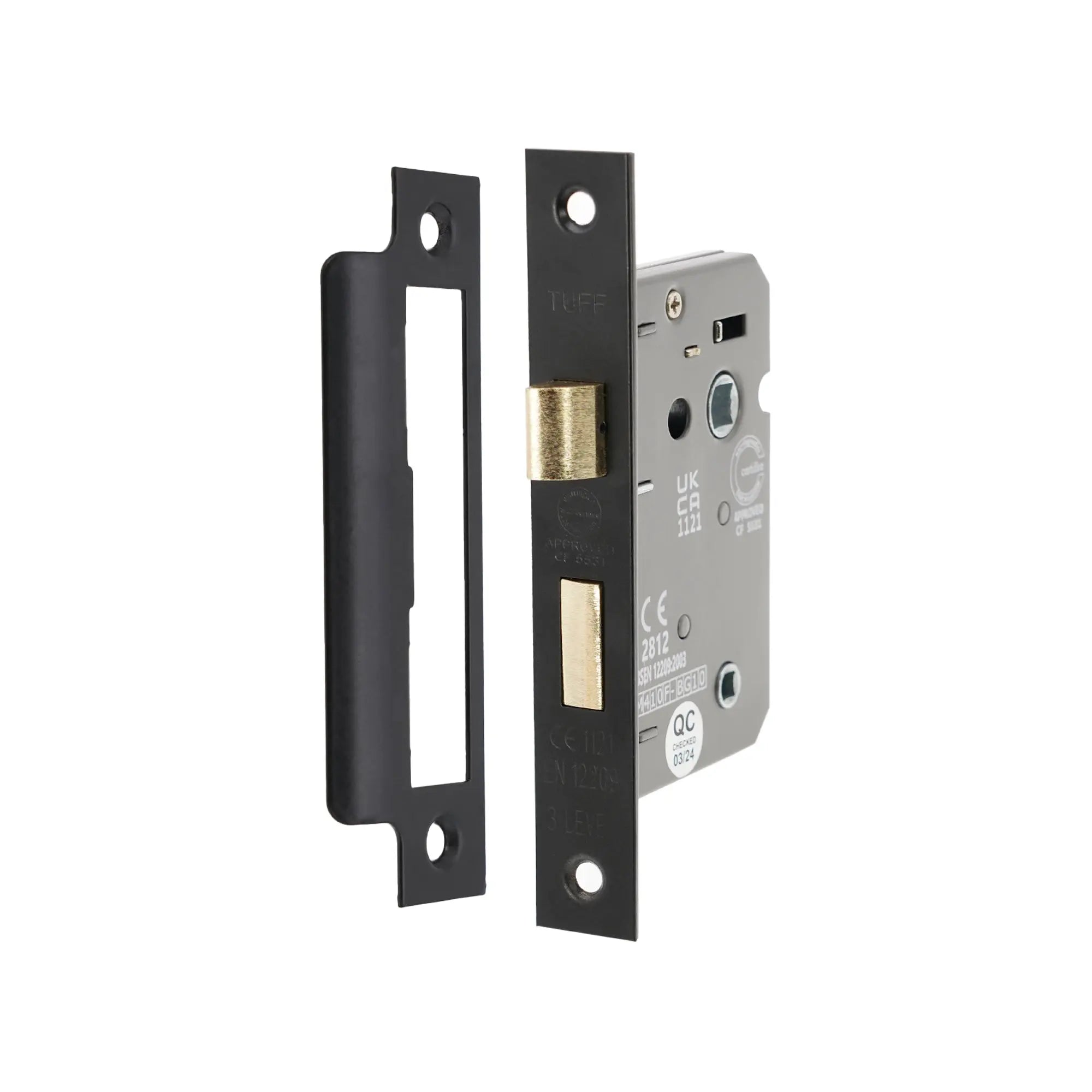 2.5" CE 3 Lever Bathroom Lock FD60 - Matt Black Spira