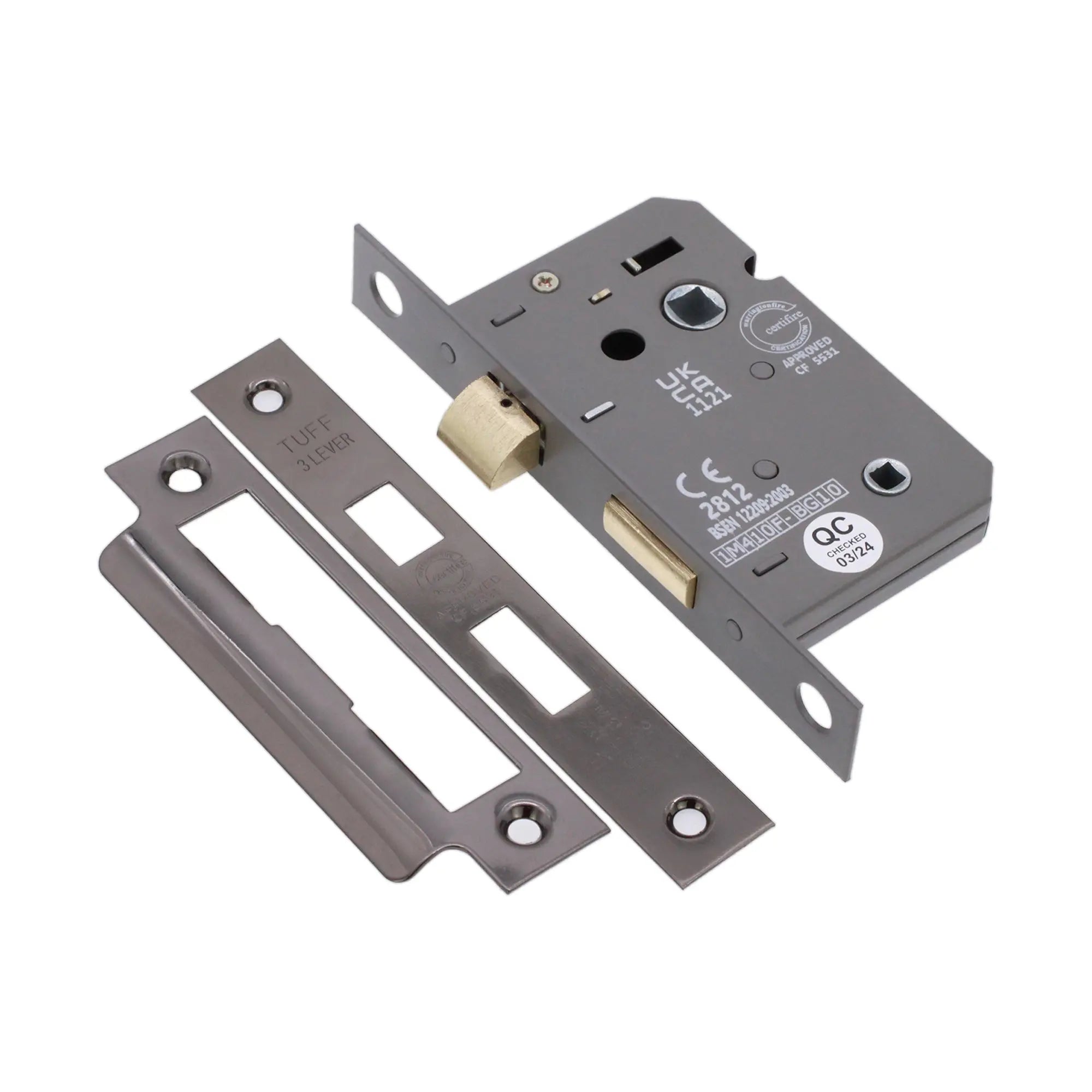 2.5" CE 3 Lever Bathroom Lock FD60 - Black Nickel Spira