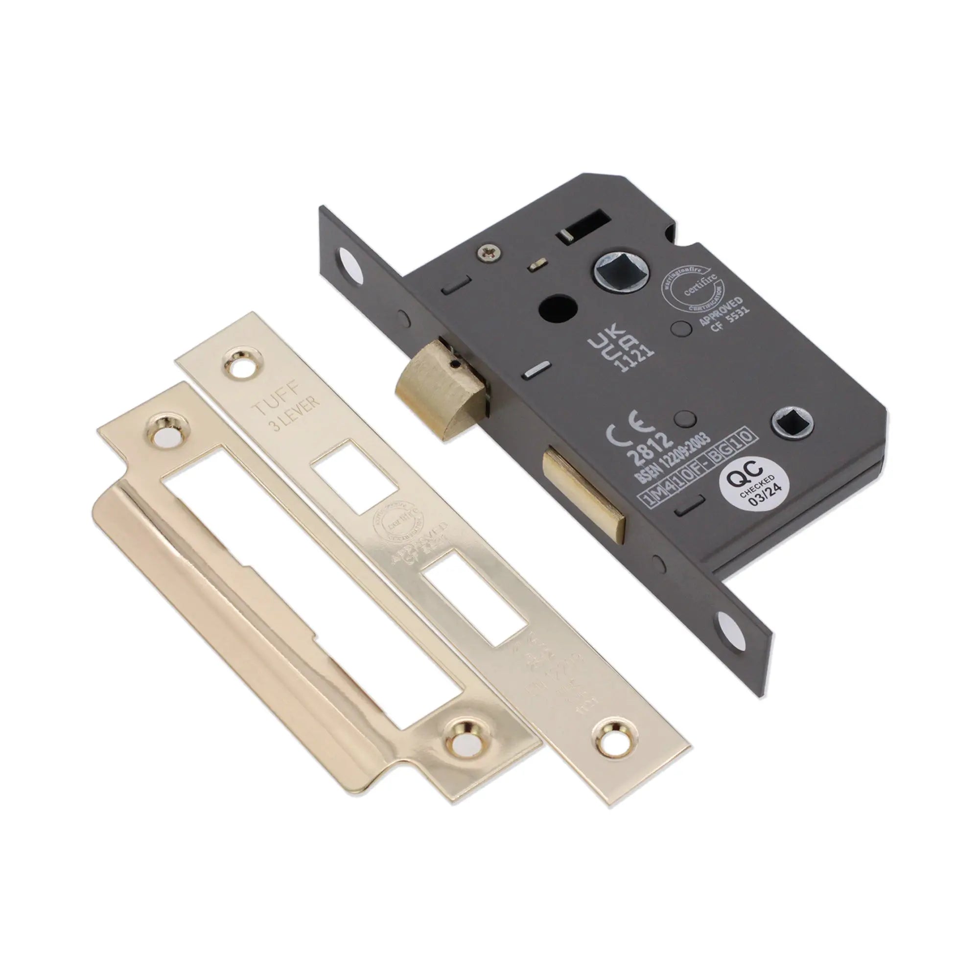 2.5" CE 3 Lever Bathroom Lock FD60 - Electro Brass Spira