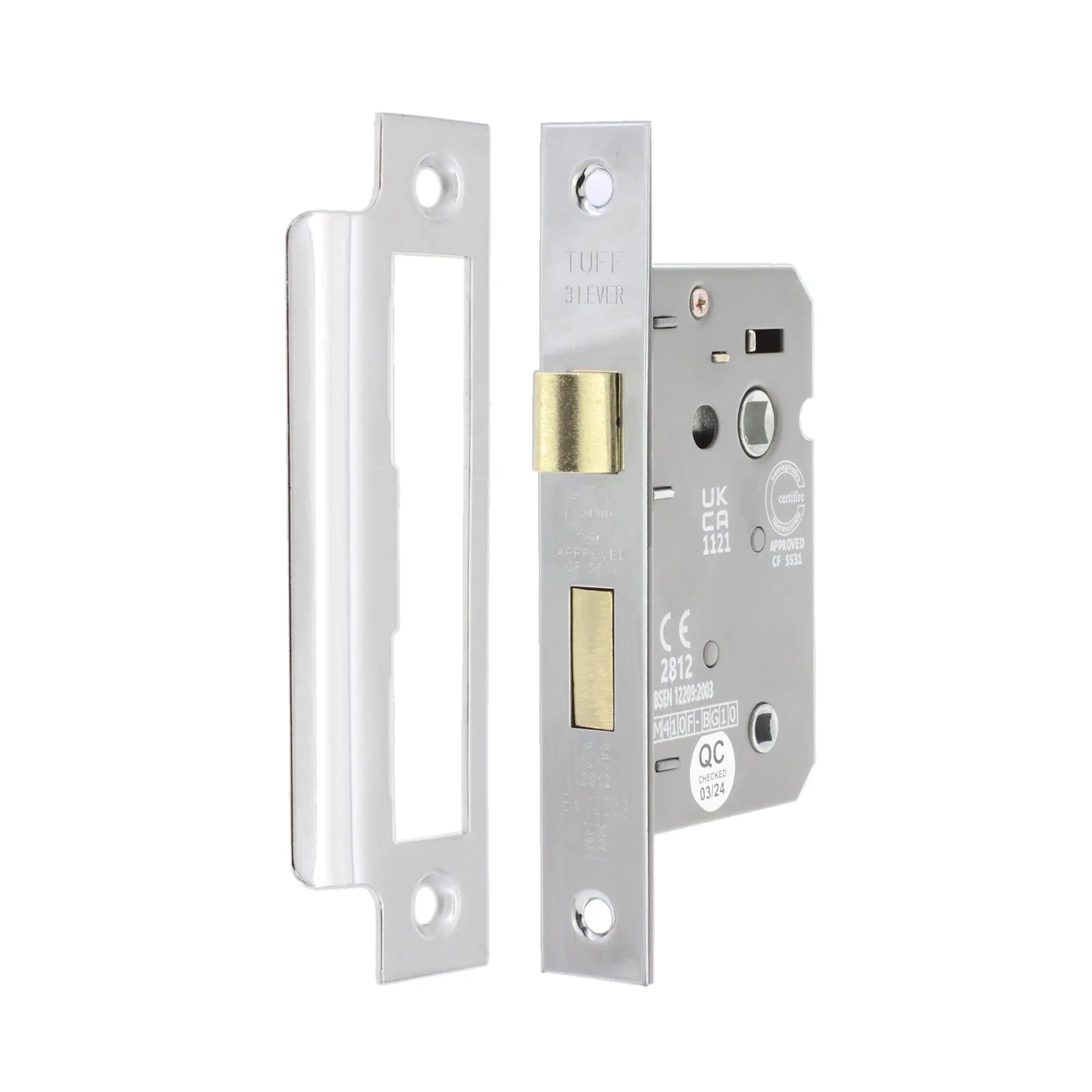 2.5" CE 3 Lever Bathroom Lock FD60 - Nickel Plated Spira