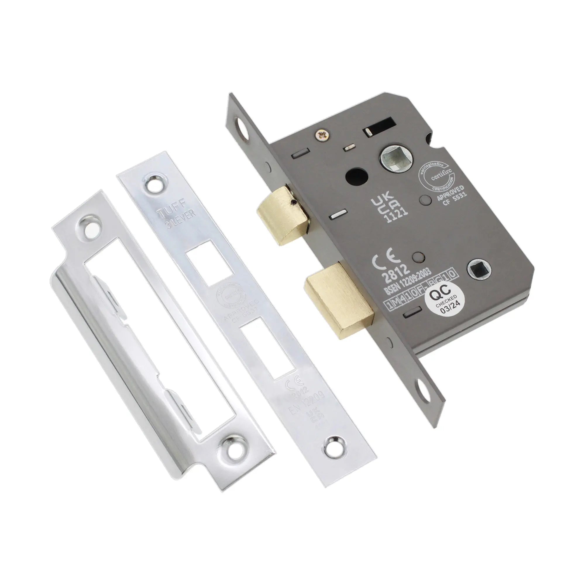 2.5" CE 3 Lever Bathroom Lock FD60 - Nickel Plated Spira