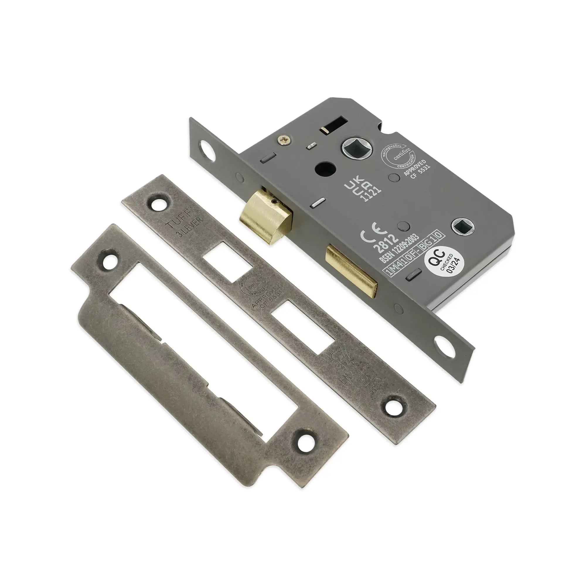 2.5" CE 3 Lever Bathroom Lock FD60 - Pewter Spira