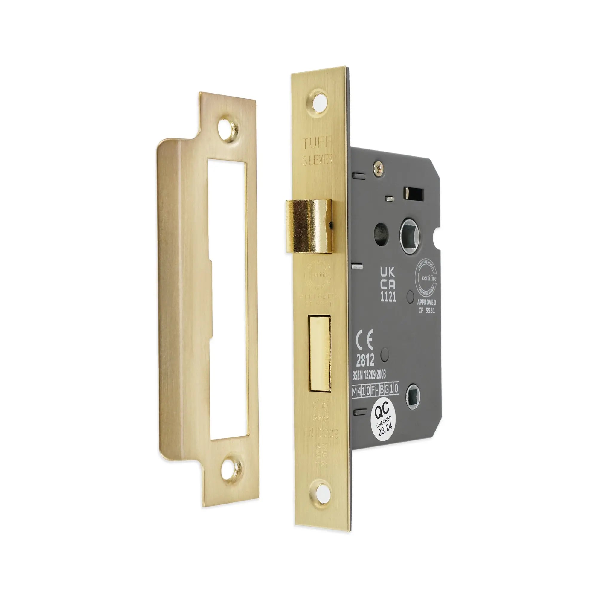 2.5" CE 3 Lever Bathroom Lock FD60 - Satin Brass Spira