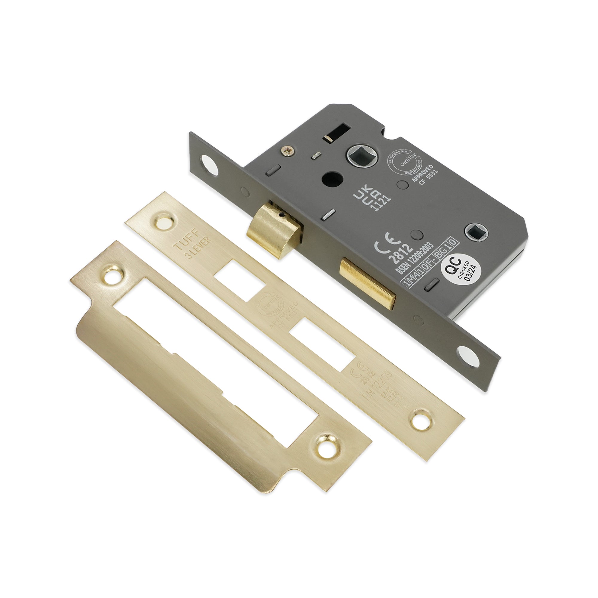 2.5" CE 3 Lever Bathroom Lock FD60 - Satin Brass