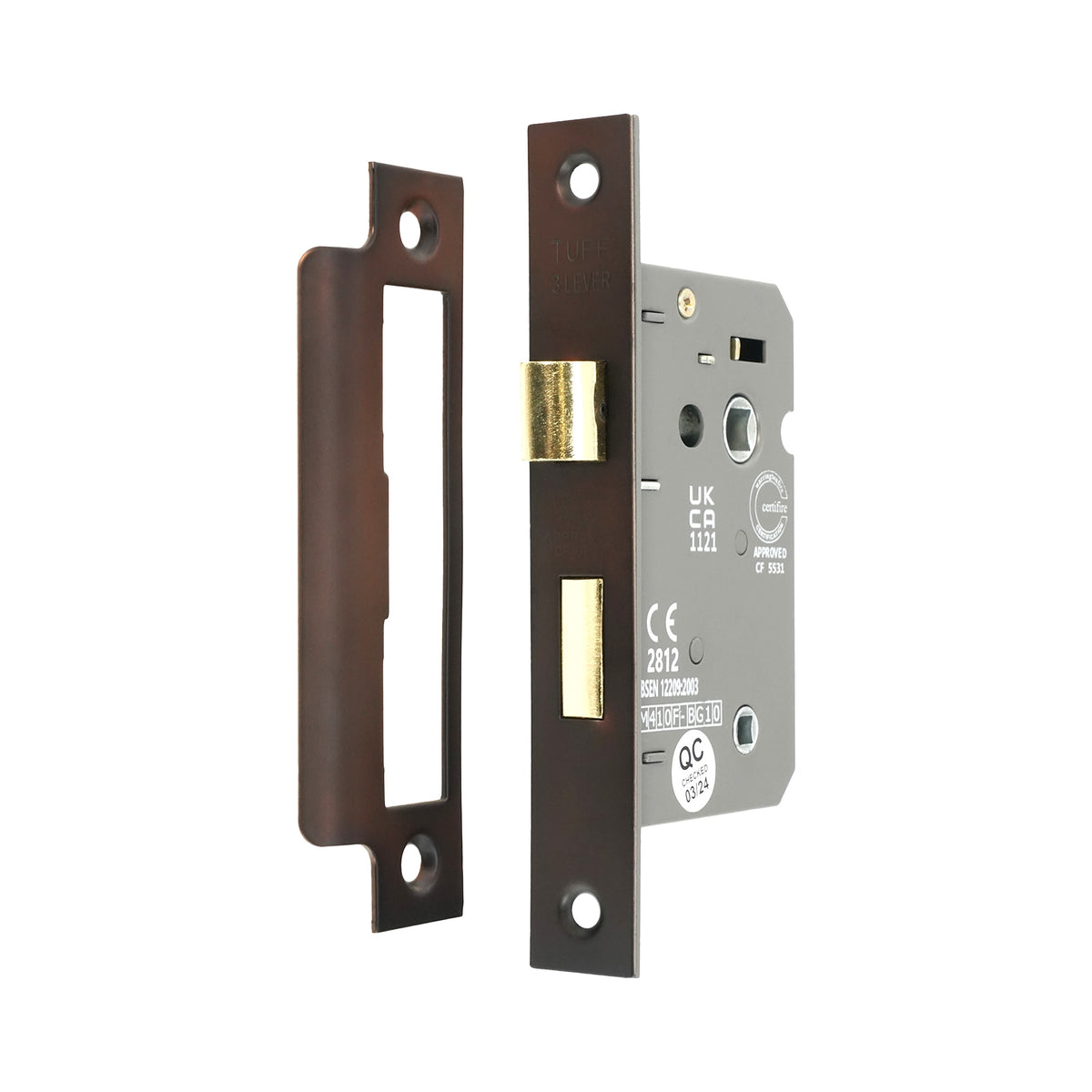 3" CE 3 Lever Bathroom Lock FD60 - Aged Bronze