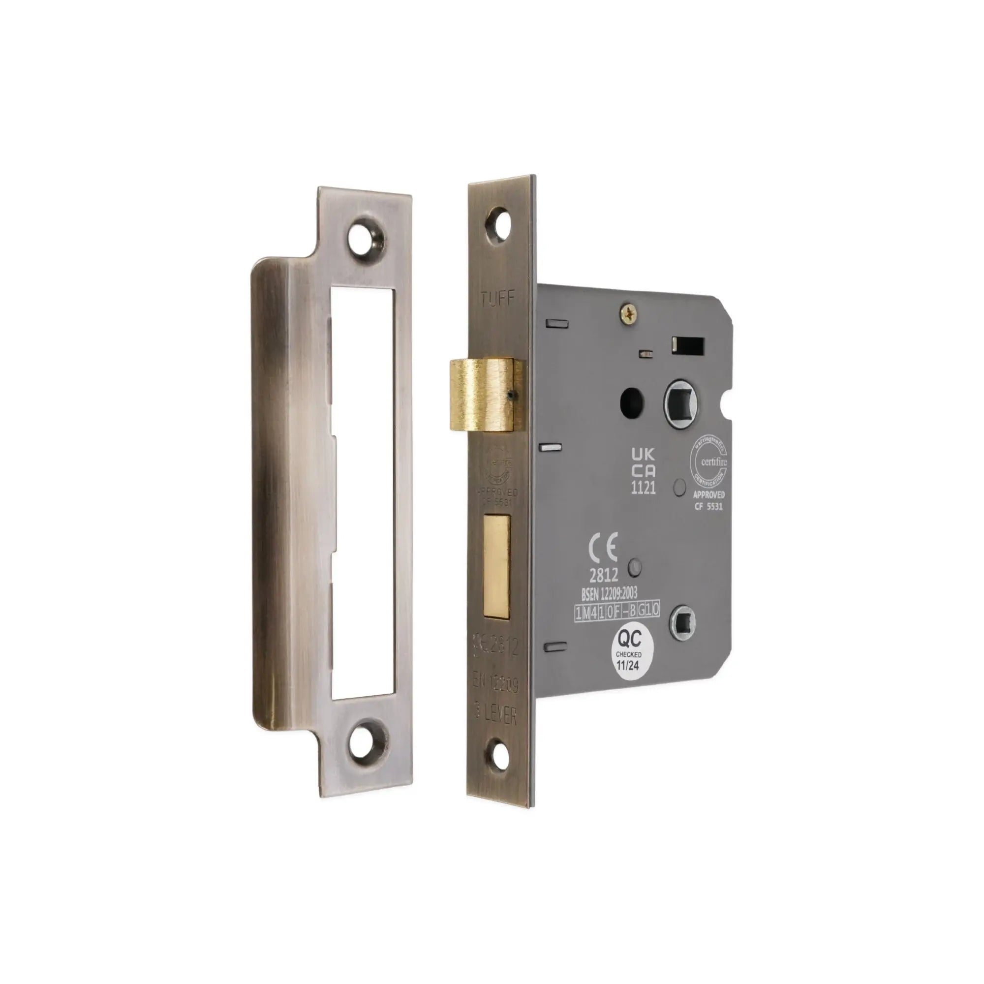 3" CE 3 Lever Bathroom Lock FD60 - Aged Brass Spira