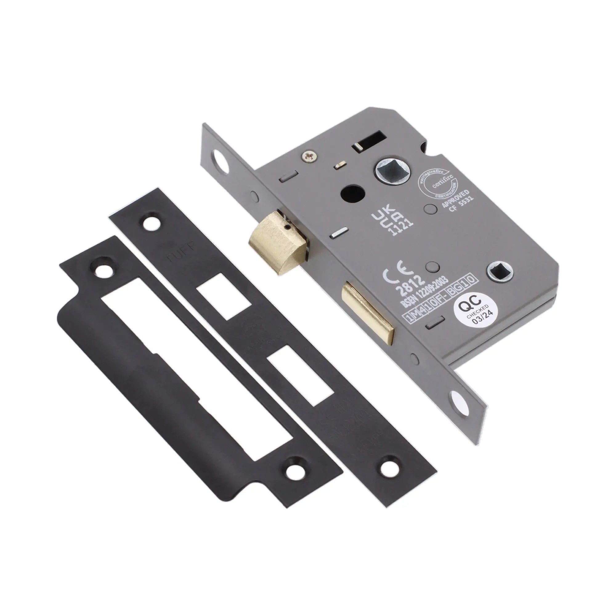 3" CE 3 Lever Bathroom Lock FD60 - Matt Black Spira