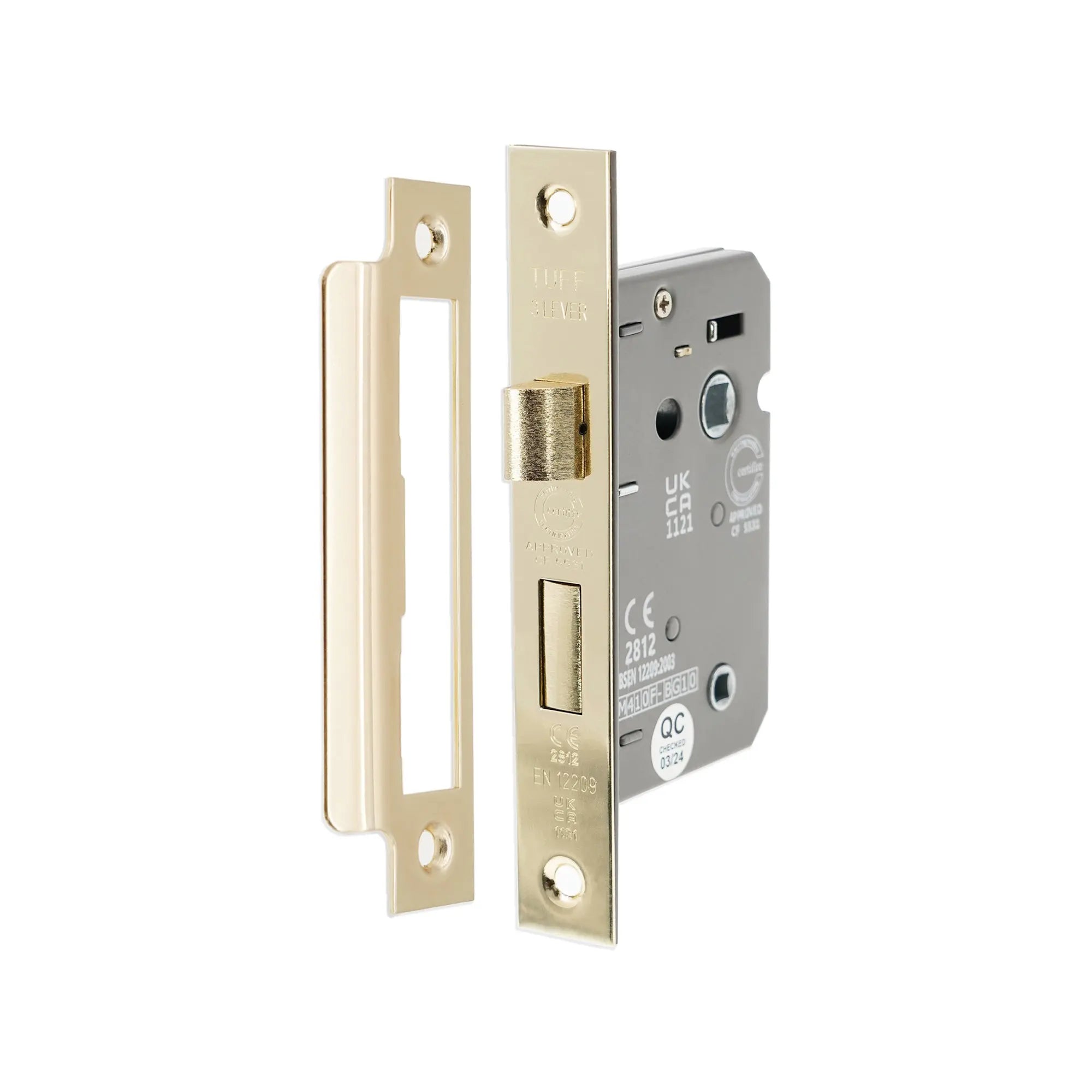 3" CE 3 Lever Bathroom Lock FD60 - Electro Brass Spira