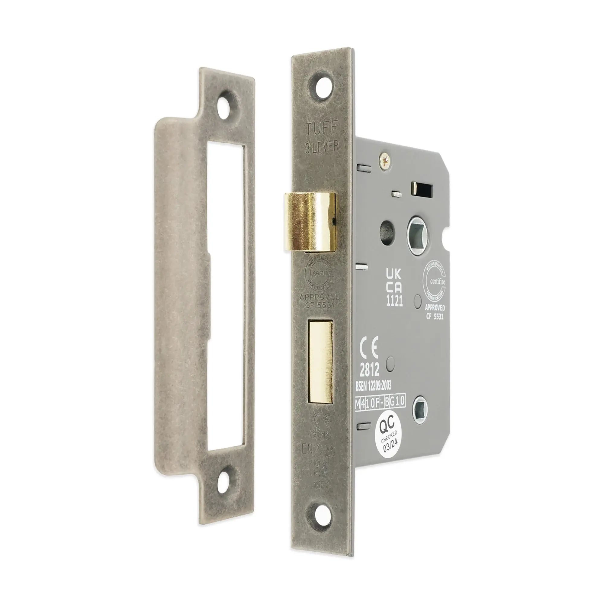 3" CE 3 Lever Bathroom Lock FD60 - Pewter Spira