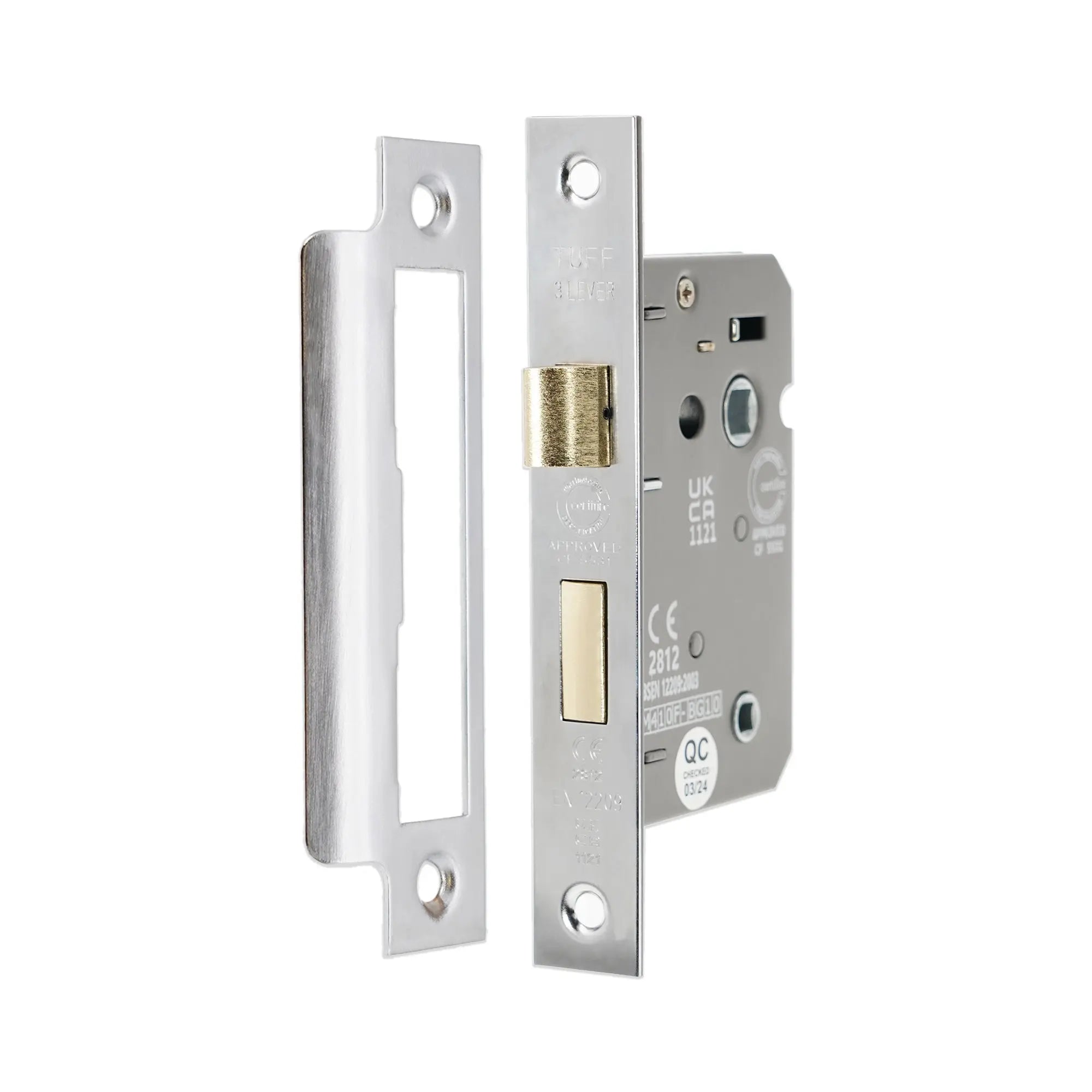 3" CE 3 Lever Bathroom Lock FD60 - Satin Chrome Spira