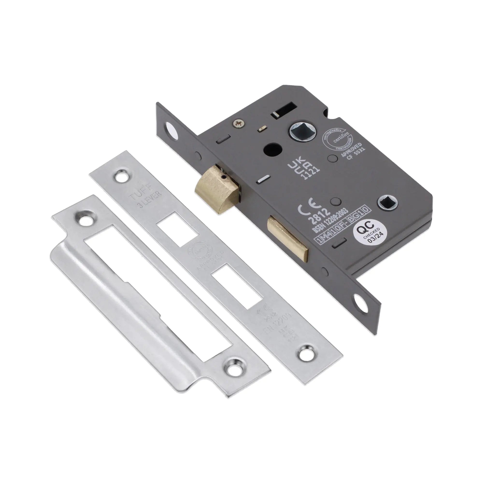 3" CE 3 Lever Bathroom Lock FD60 - Satin Chrome Spira