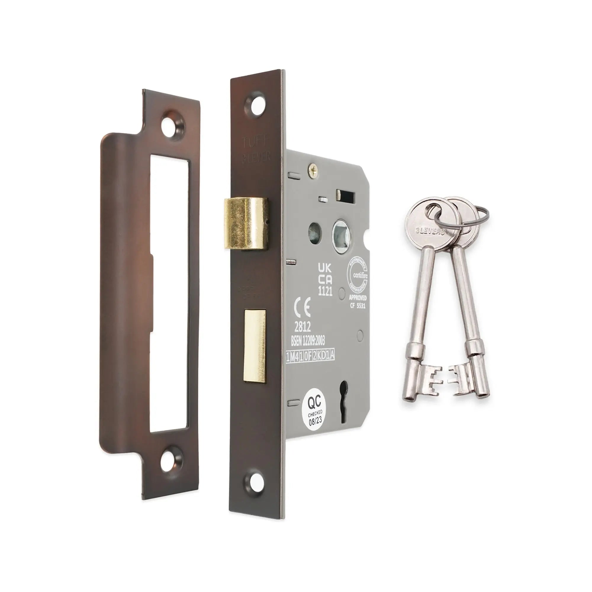 2.5" CE 3 Lever Mortice Sash Lock FD60 - Aged Bronze Spira