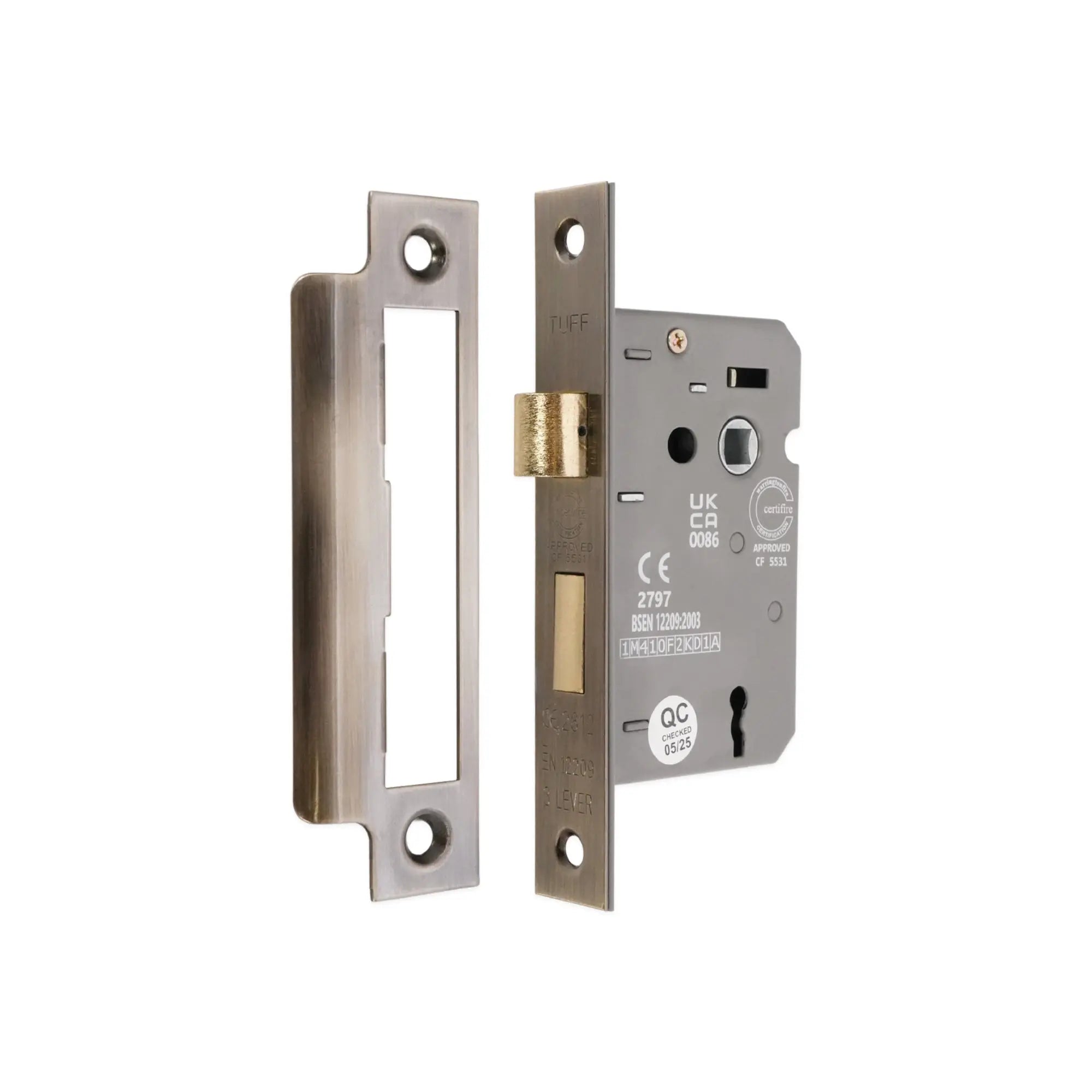 2.5" CE 3 Lever Mortice Sash Lock FD60 - Aged Brass Spira