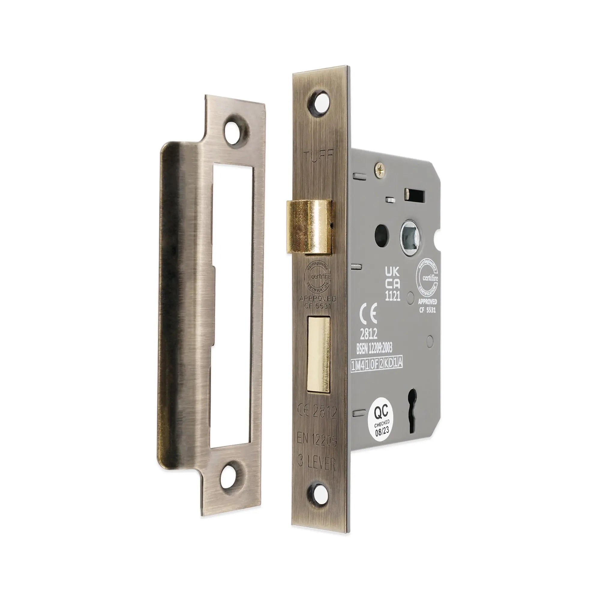 2.5" CE 3 Lever Mortice Sash Lock FD60 - Antique Brass Spira