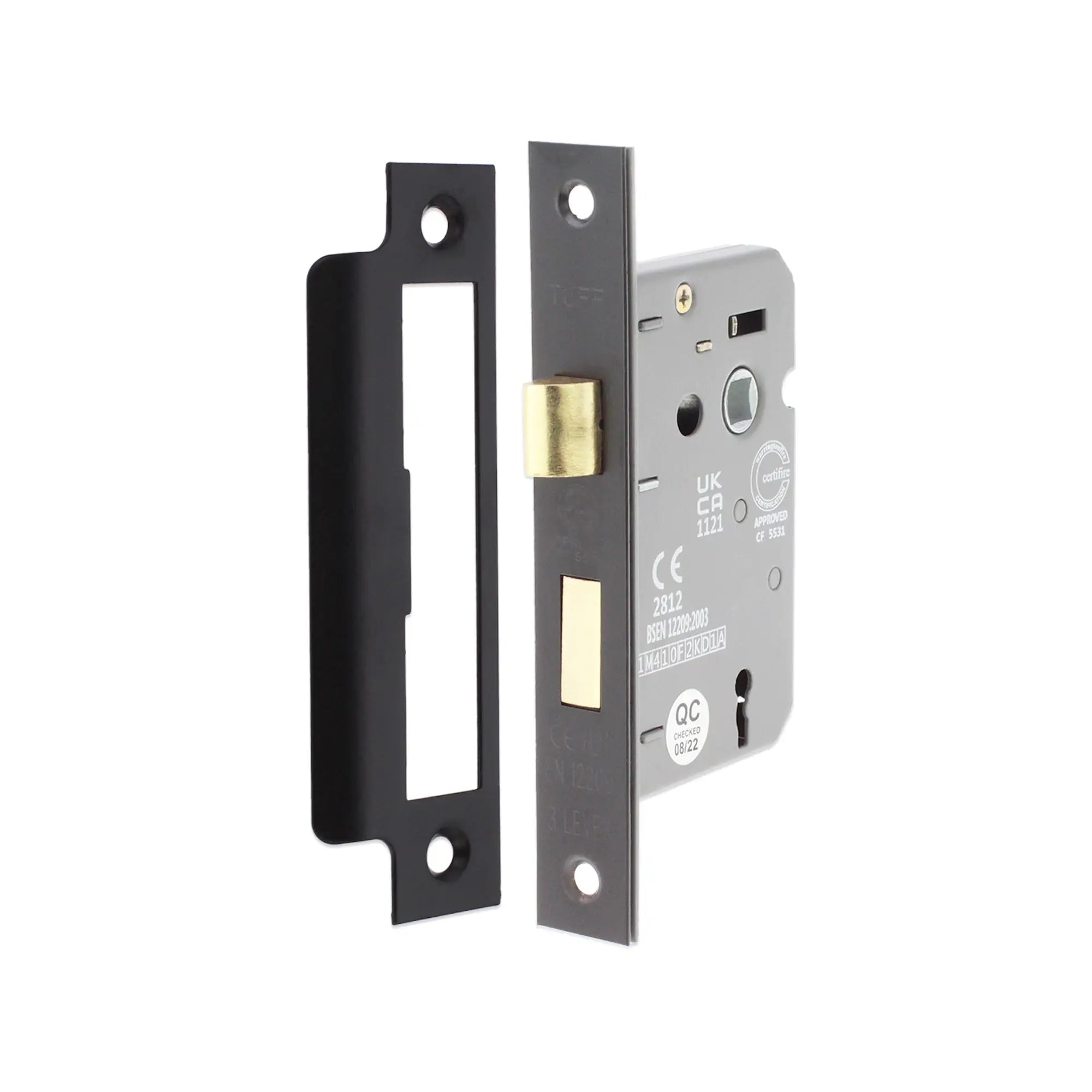 2.5" CE 3 Lever Mortice Sash Lock FD60 - Matt Black Spira