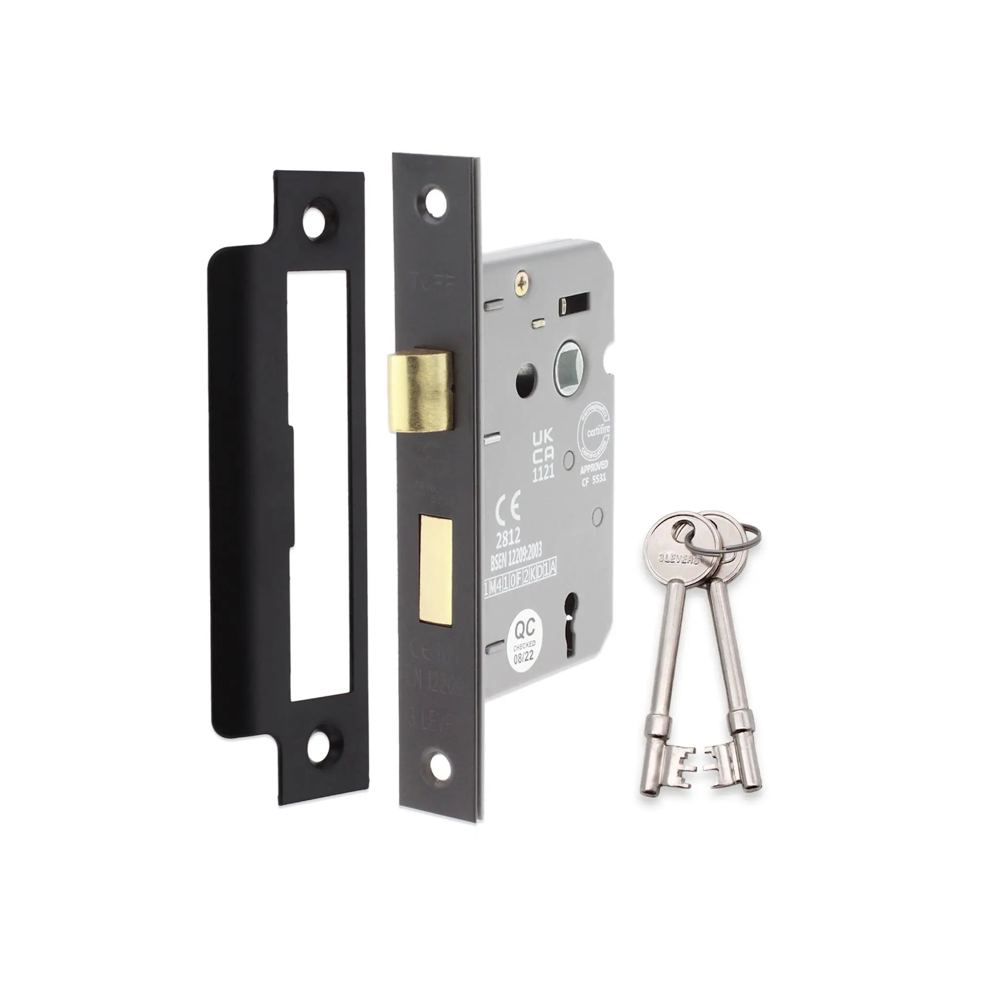 2.5" CE 3 Lever Mortice Sash Lock FD60 - Matt Black Spira