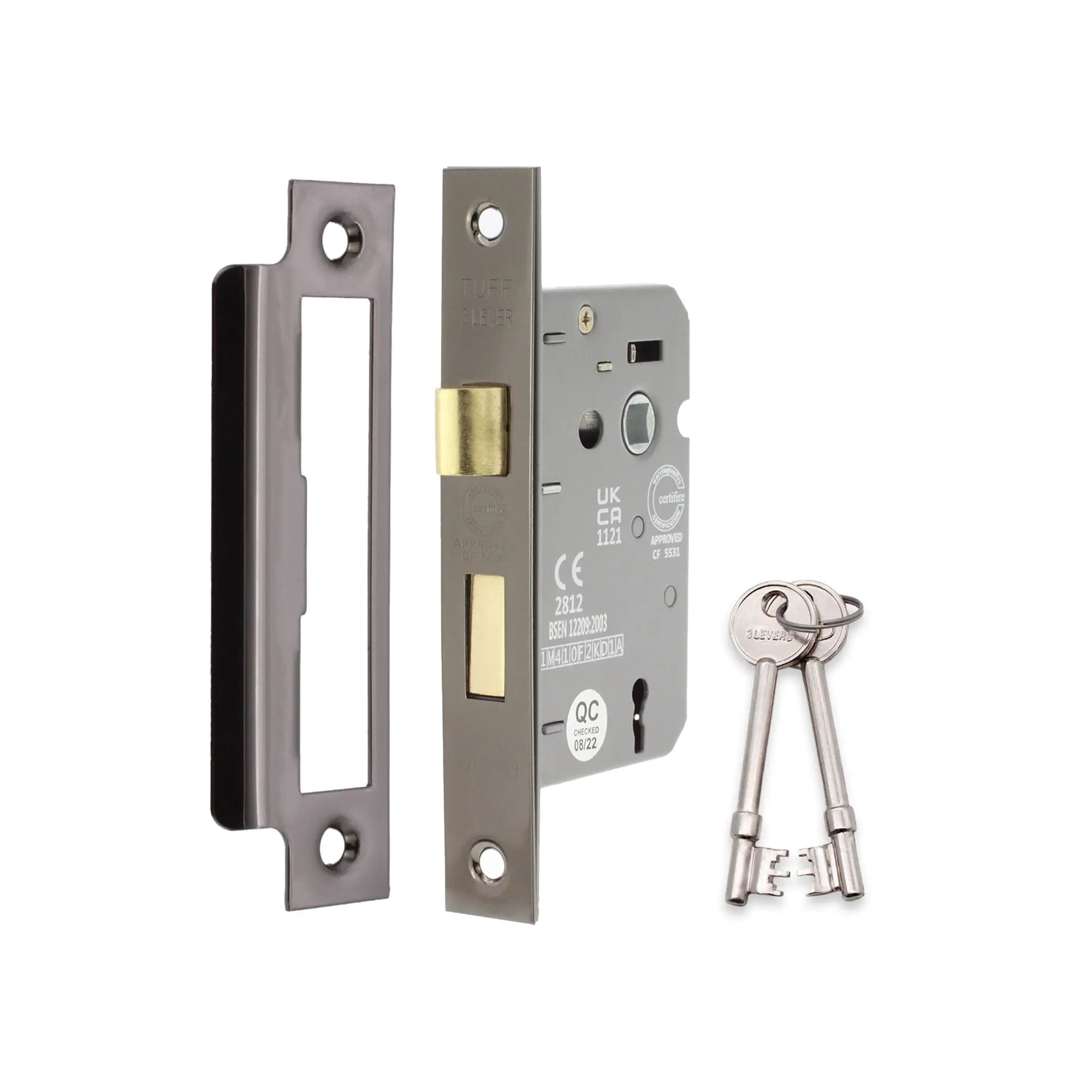 2.5" CE 3 Lever Mortice Sash Lock FD60 - Black Nickel Spira