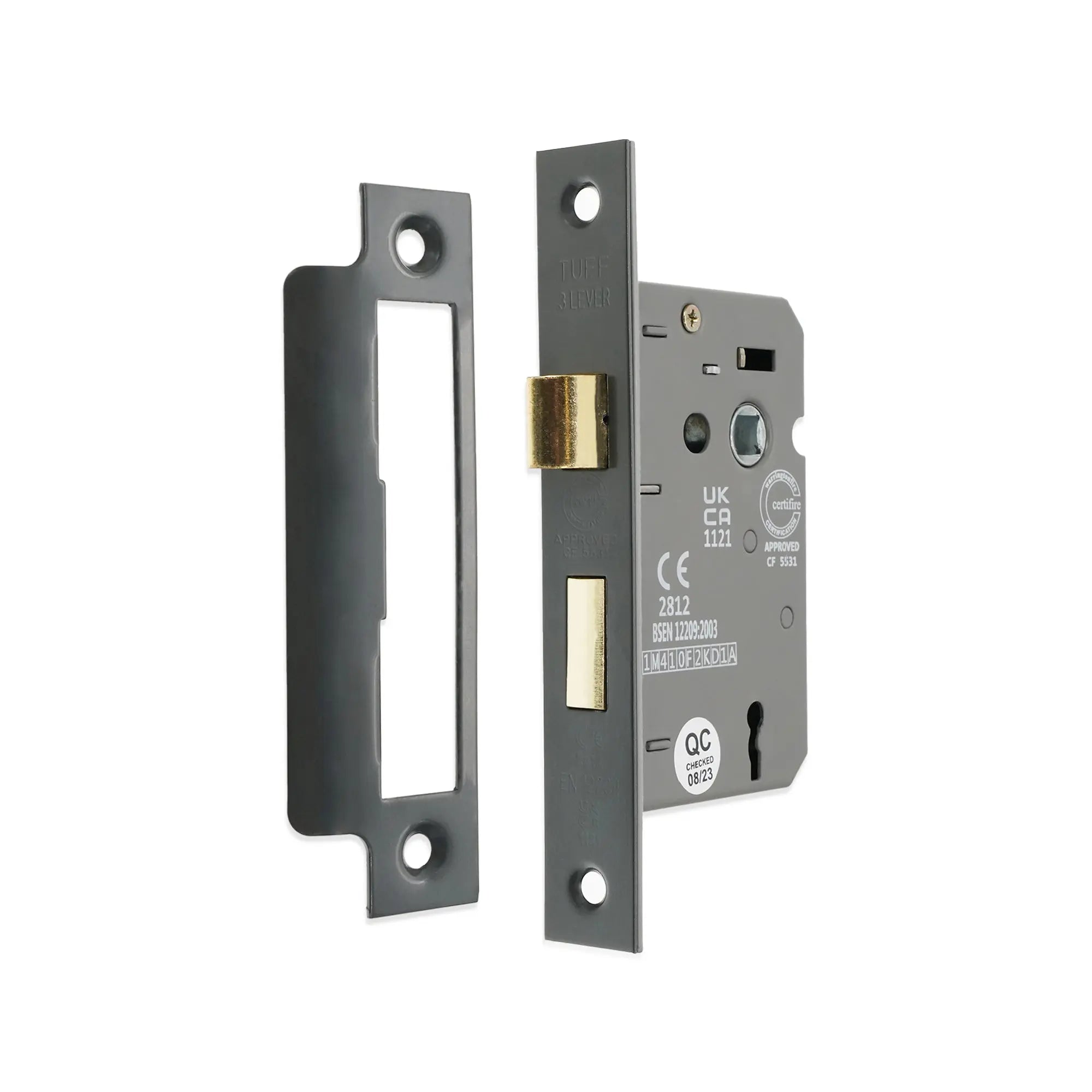2.5" CE 3 Lever Mortice Sash Lock FD60 - Gunmetal Grey Spira