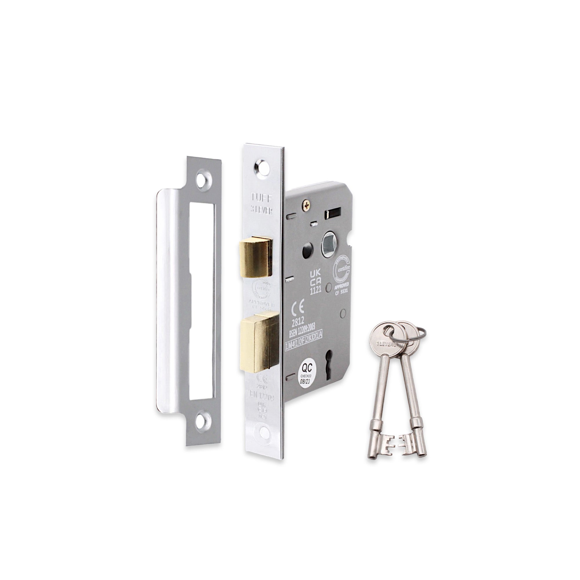 2.5" CE 3 Lever Mortice Sash Lock FD60 - Nickel Plated