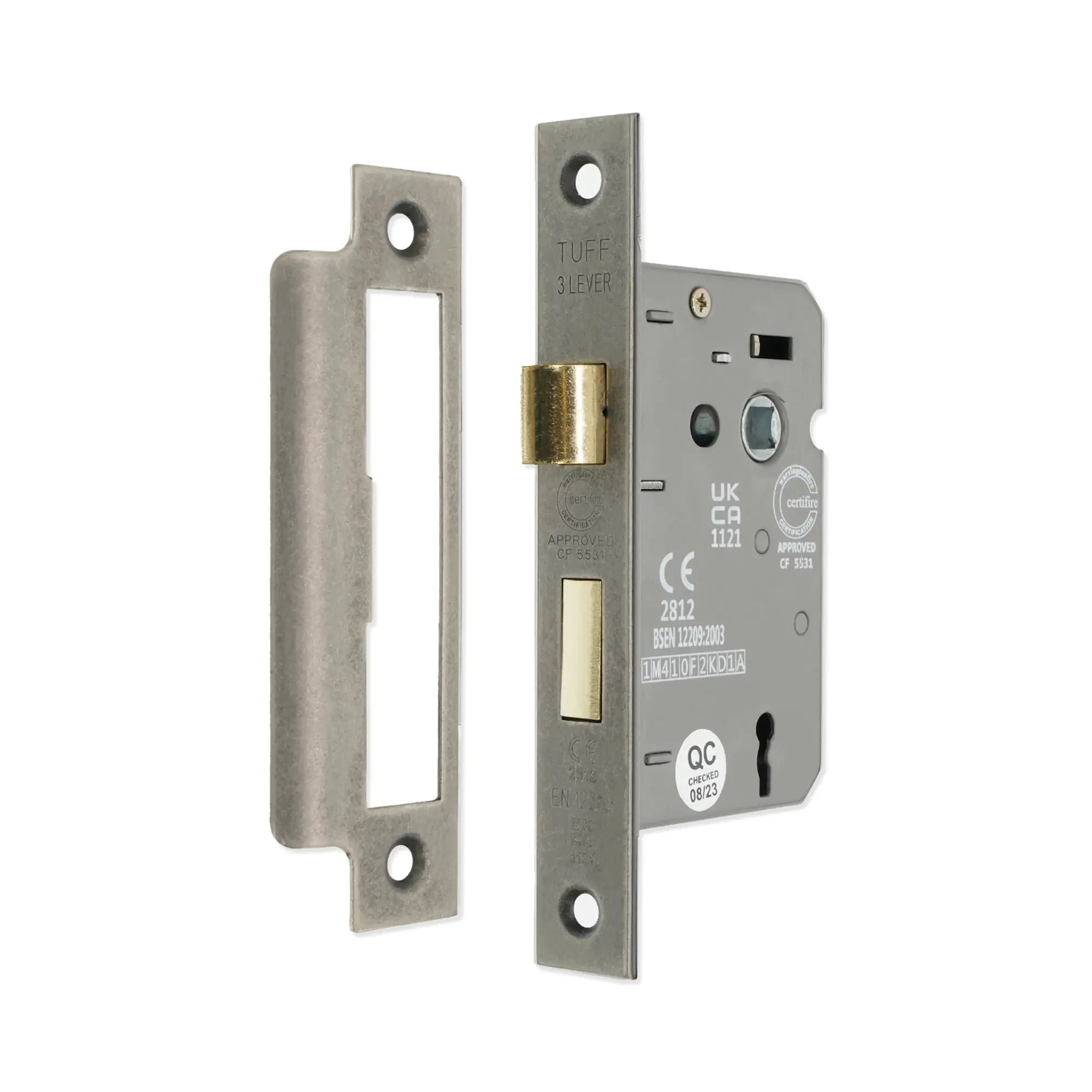 2.5" CE 3 Lever Mortice Sash Lock FD60 - Pewter Spira
