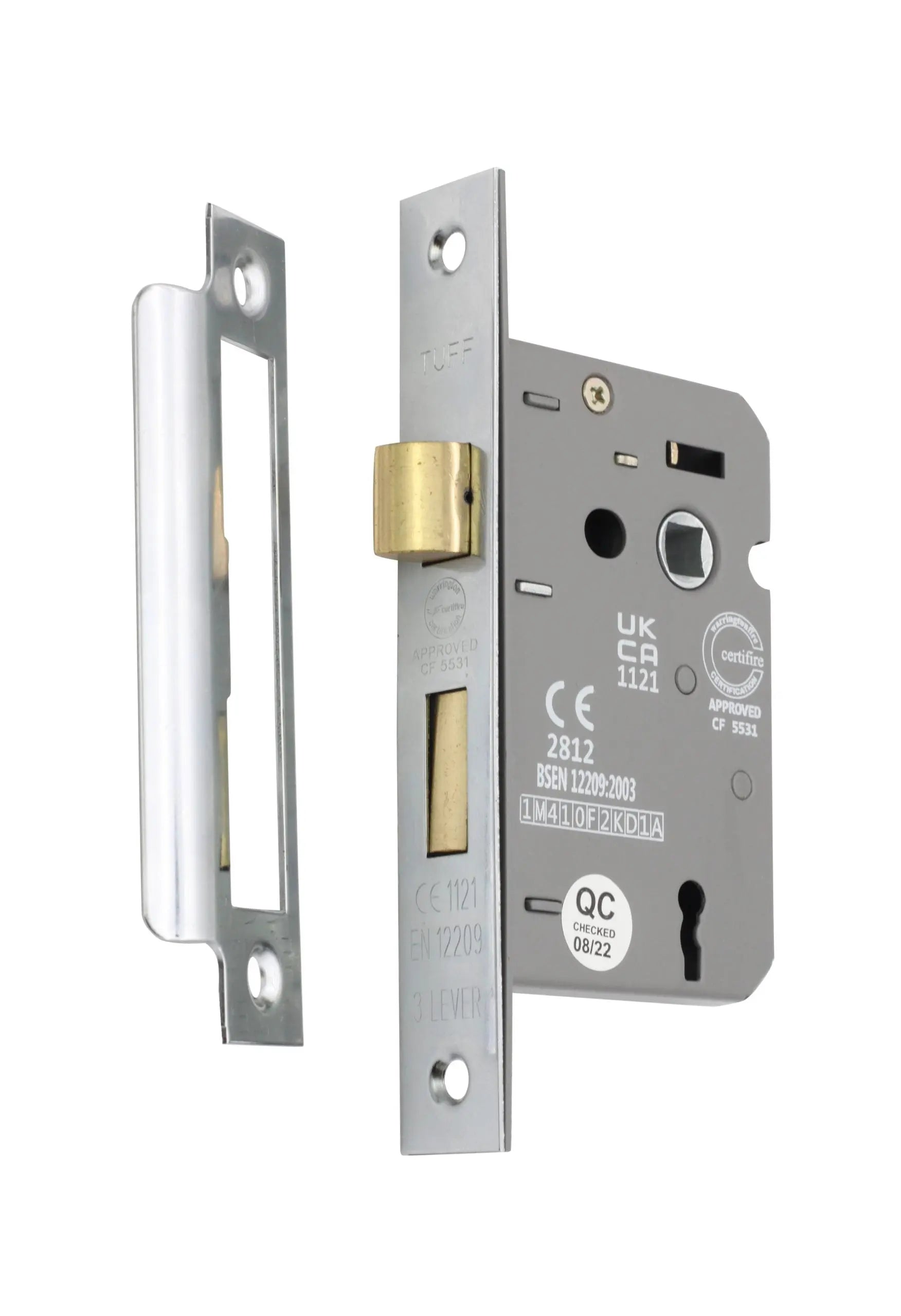 2.5" CE 3 Lever Mortice Sash Lock FD60 - Polished Nickel Spira