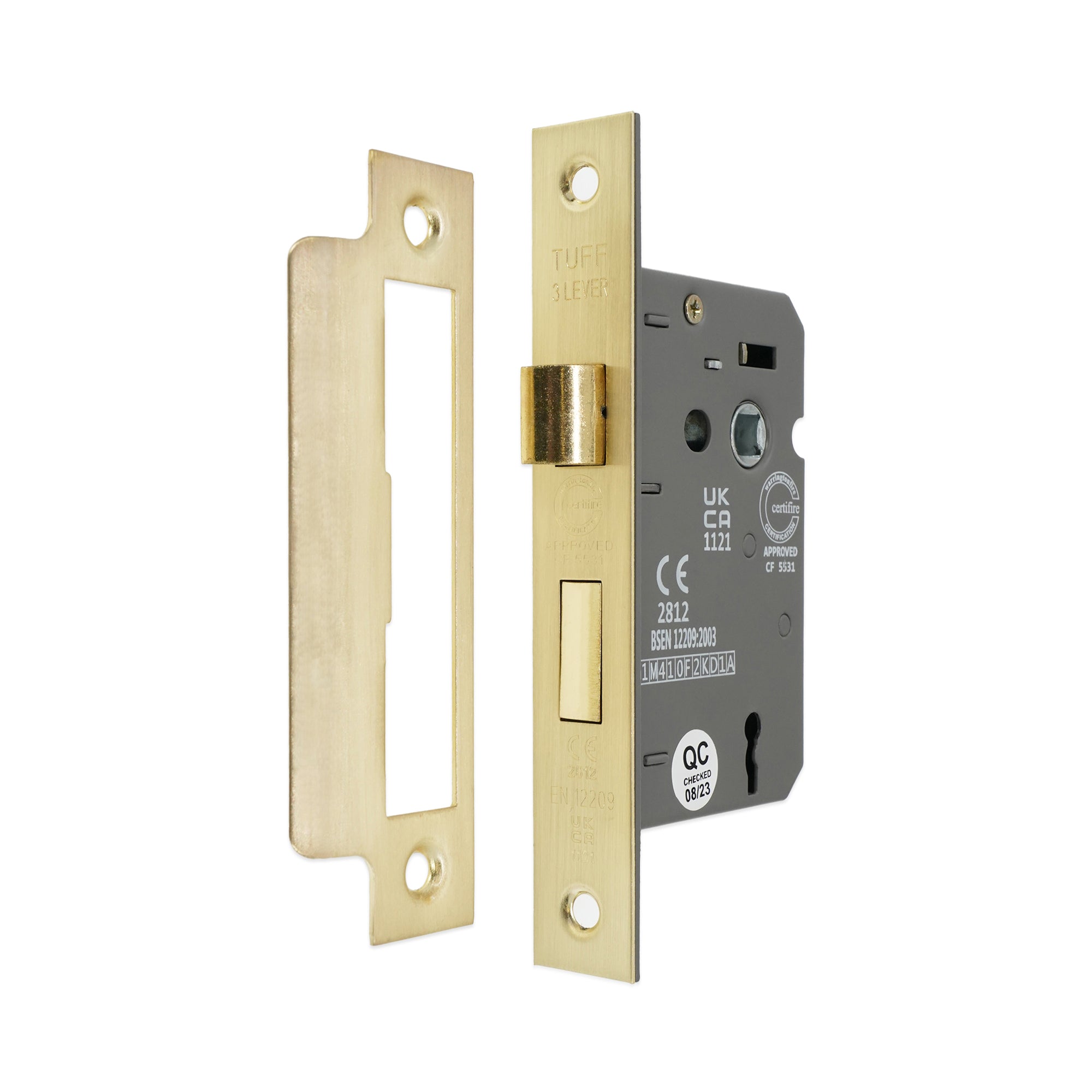 2.5" CE 3 Lever Mortice Sash Lock FD60 - Satin Brass