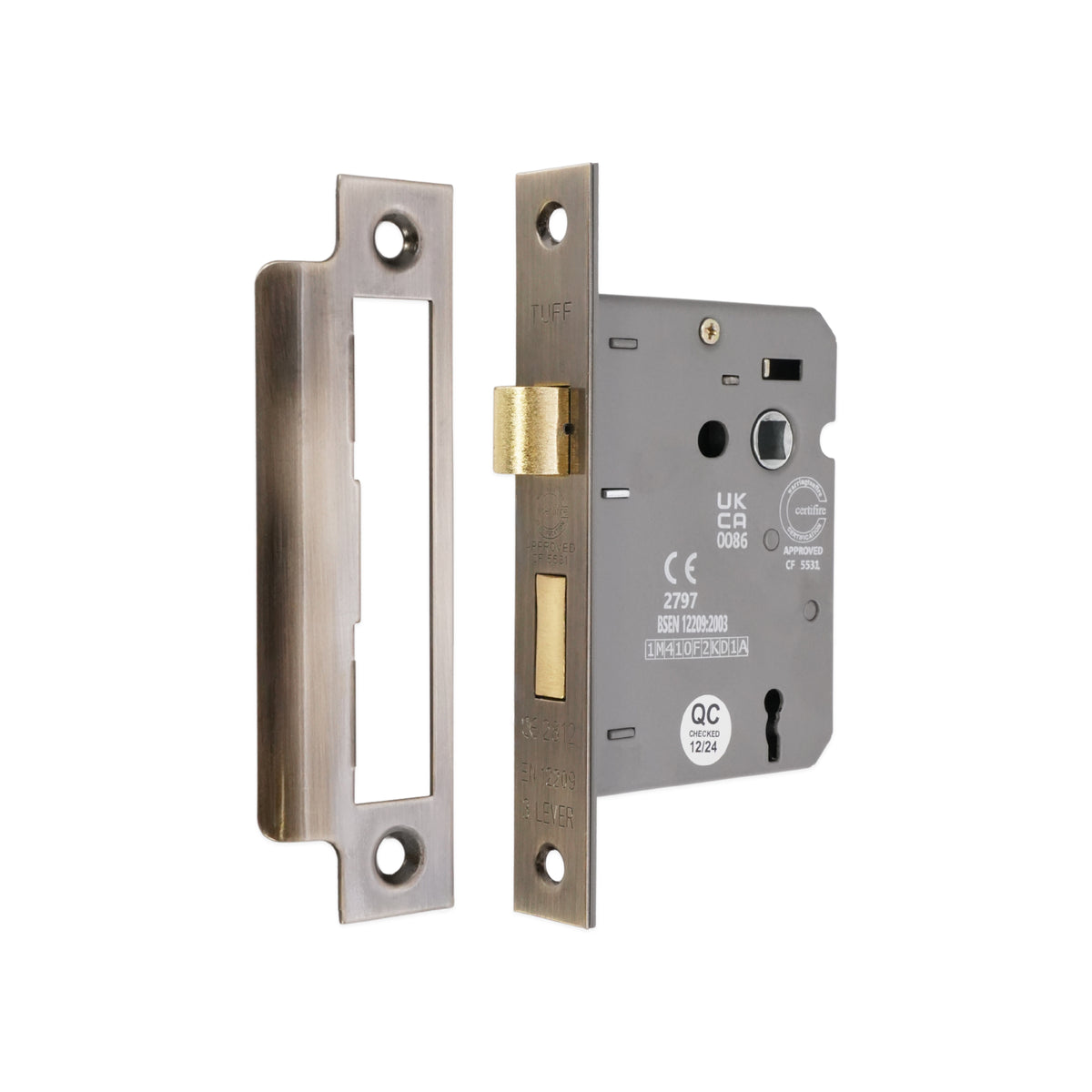 3" CE 3 Lever Mortice Sash Lock FD60 - Aged Brass