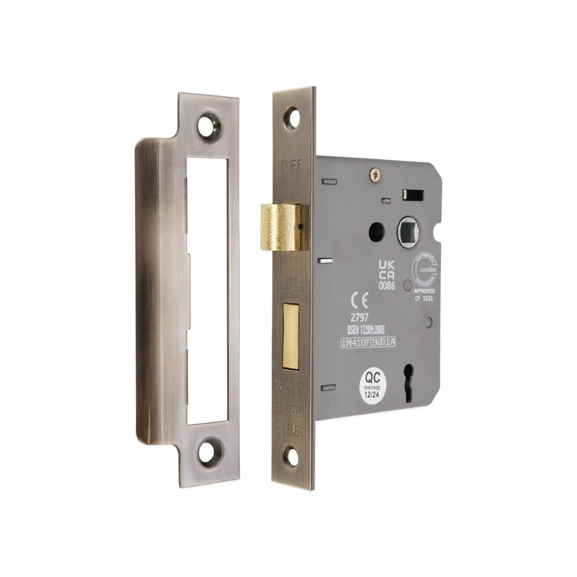 3" CE 3 Lever Mortice Sash Lock FD60 - Aged Brass Spira
