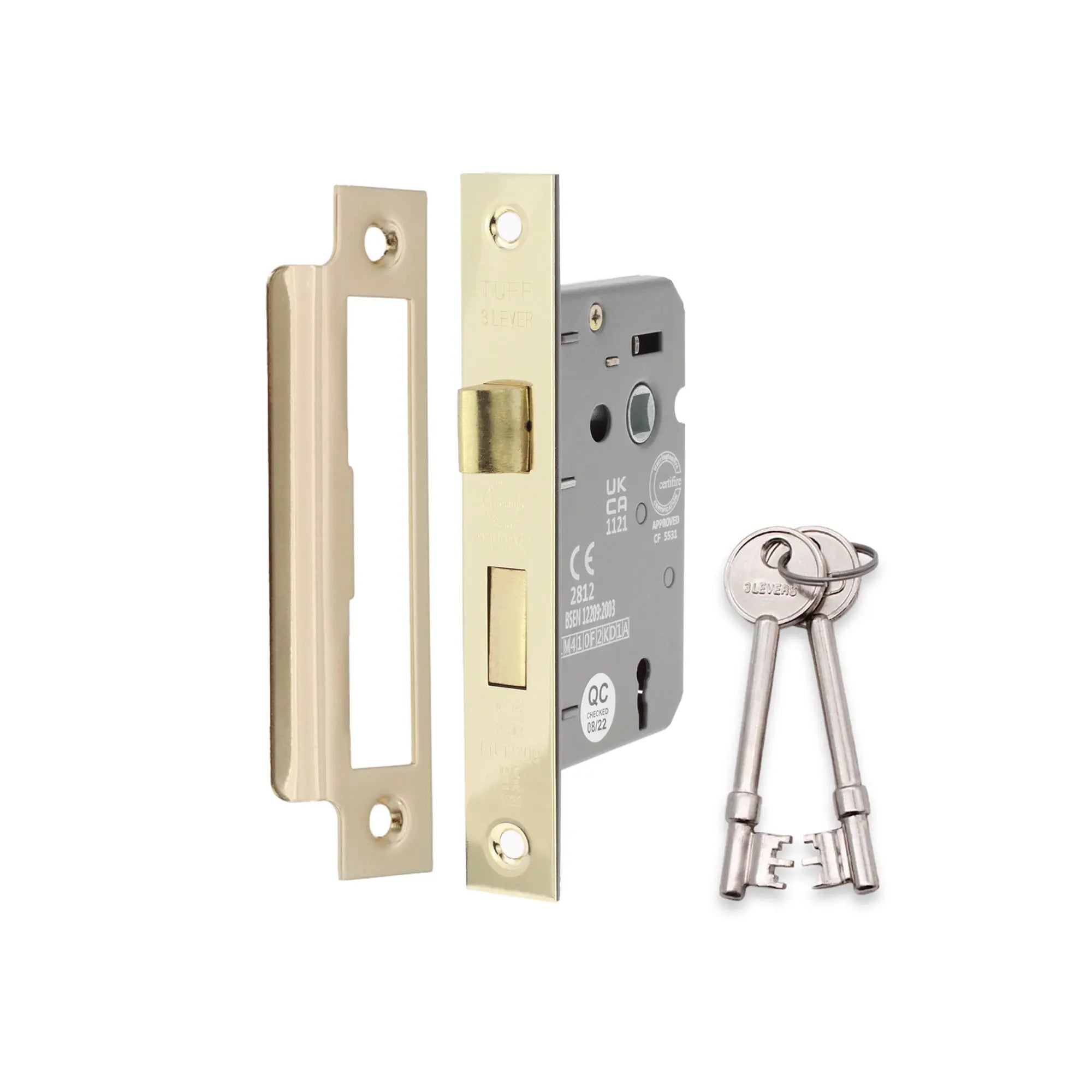 3" CE 3 Lever Mortice Sash Lock FD60 - Electro Brass Spira