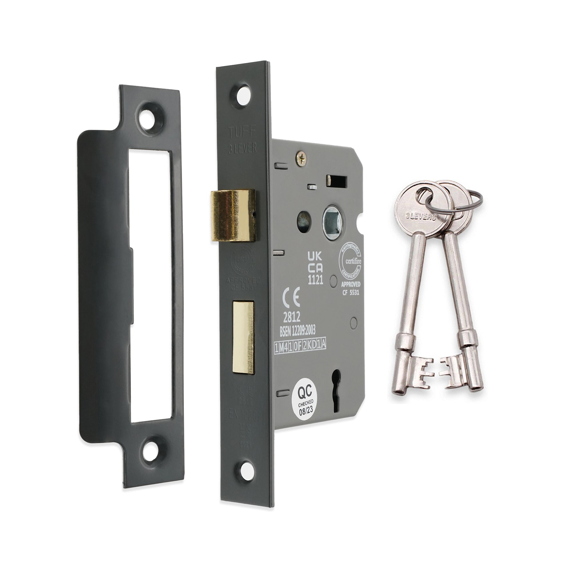 3" CE 3 Lever Mortice Sash Lock FD60 - Gunmetal Grey
