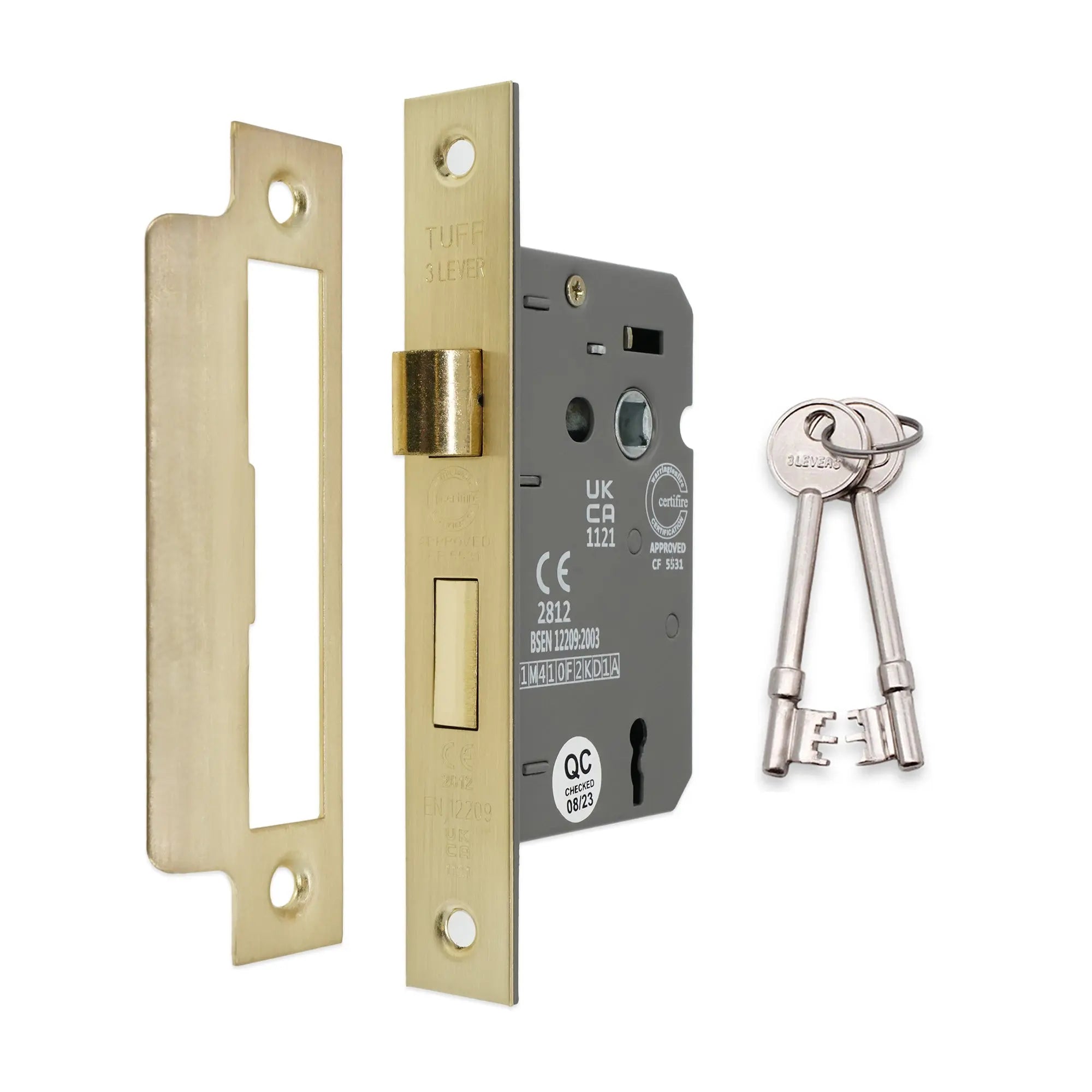 3" CE 3 Lever Mortice Sash Lock FD60 - Satin Brass Spira