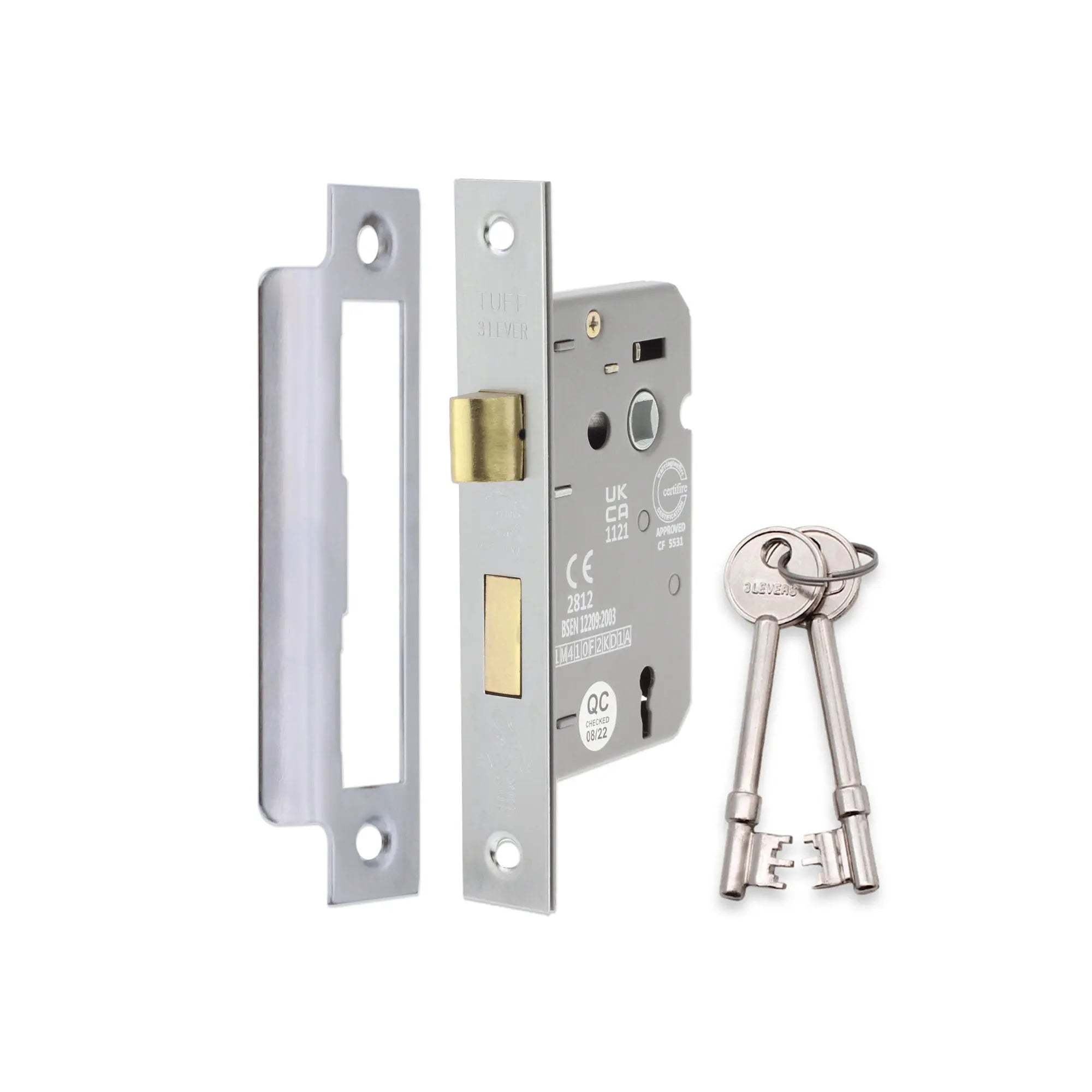 3" CE 3 Lever Mortice Sash Lock FD60 - Satin Chrome Spira