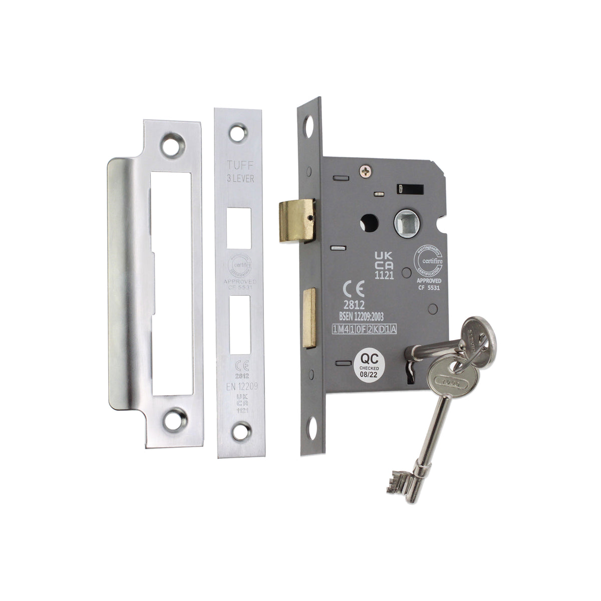 3" CE 3 Lever Mortice Sash Lock FD60 - Satin Chrome