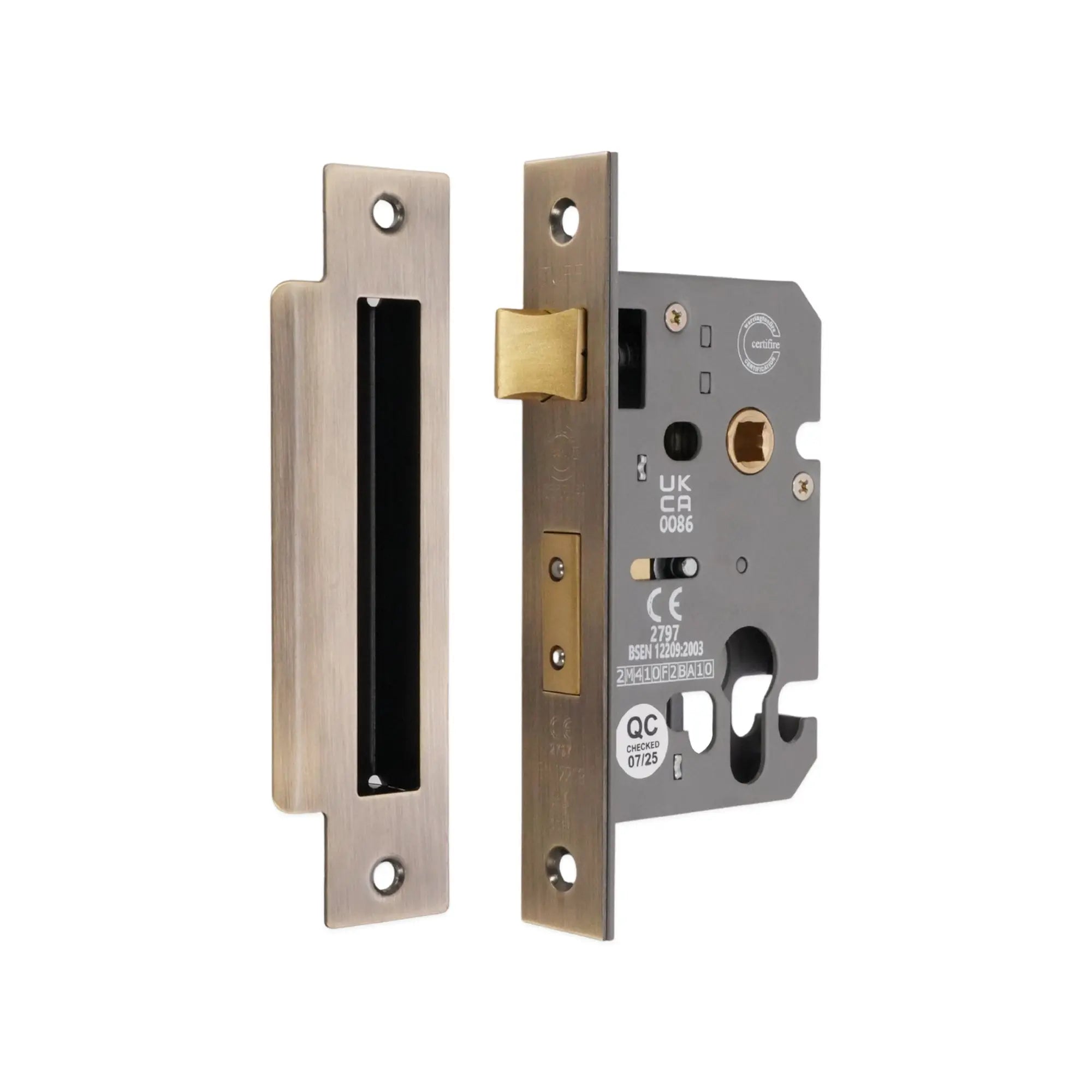 2.5" CE Euro Profile Mortice Sash Lock - Aged Brass Spira