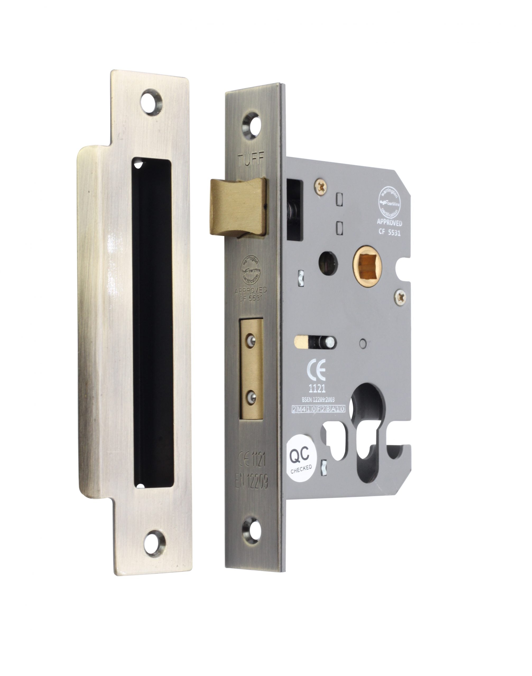 2.5" CE Euro Profile Mortice Sash Lock - Antique Brass